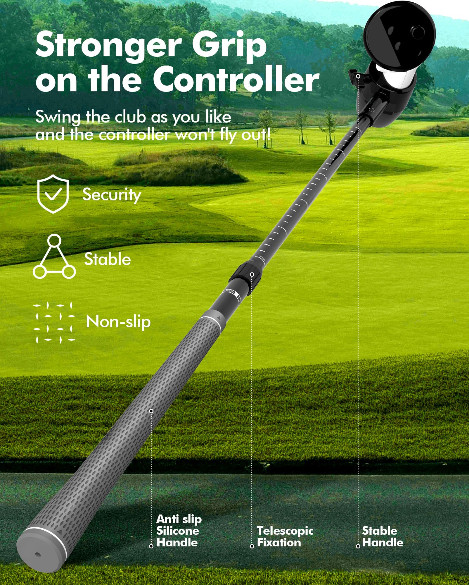 SecureLock VR Golf Club Attachment - Easy-to-Install Adjustable Anti-Throw Design with Enhanced Grip, Compatible with Meta Quest Oculus 2/3/3s/Pro & Oculus (Right-Hand Only)