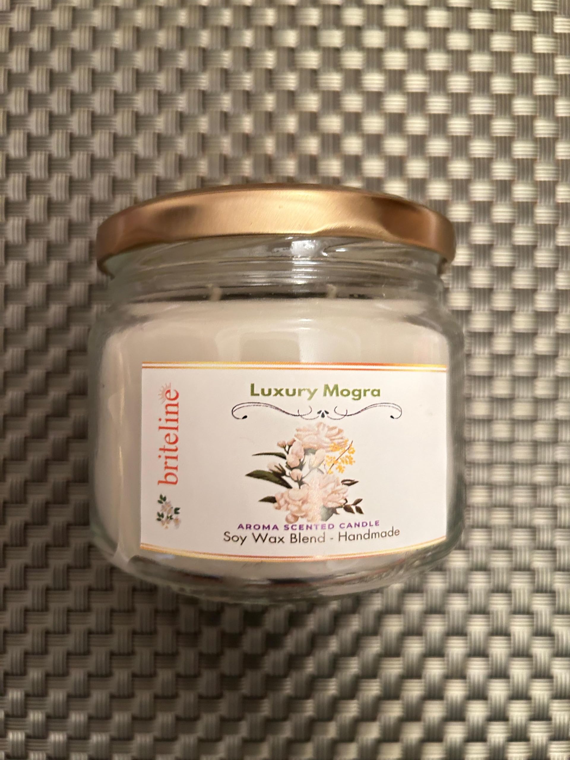 Briteline Scented Soy Wax Candle, 500 gm, 35-40 Hrs| Luxury Aroma Therapy Votive Jar with 2 Aromatic Tea Lights | Scented Candles for Home Decor Gift Set | Fragrance Mogra