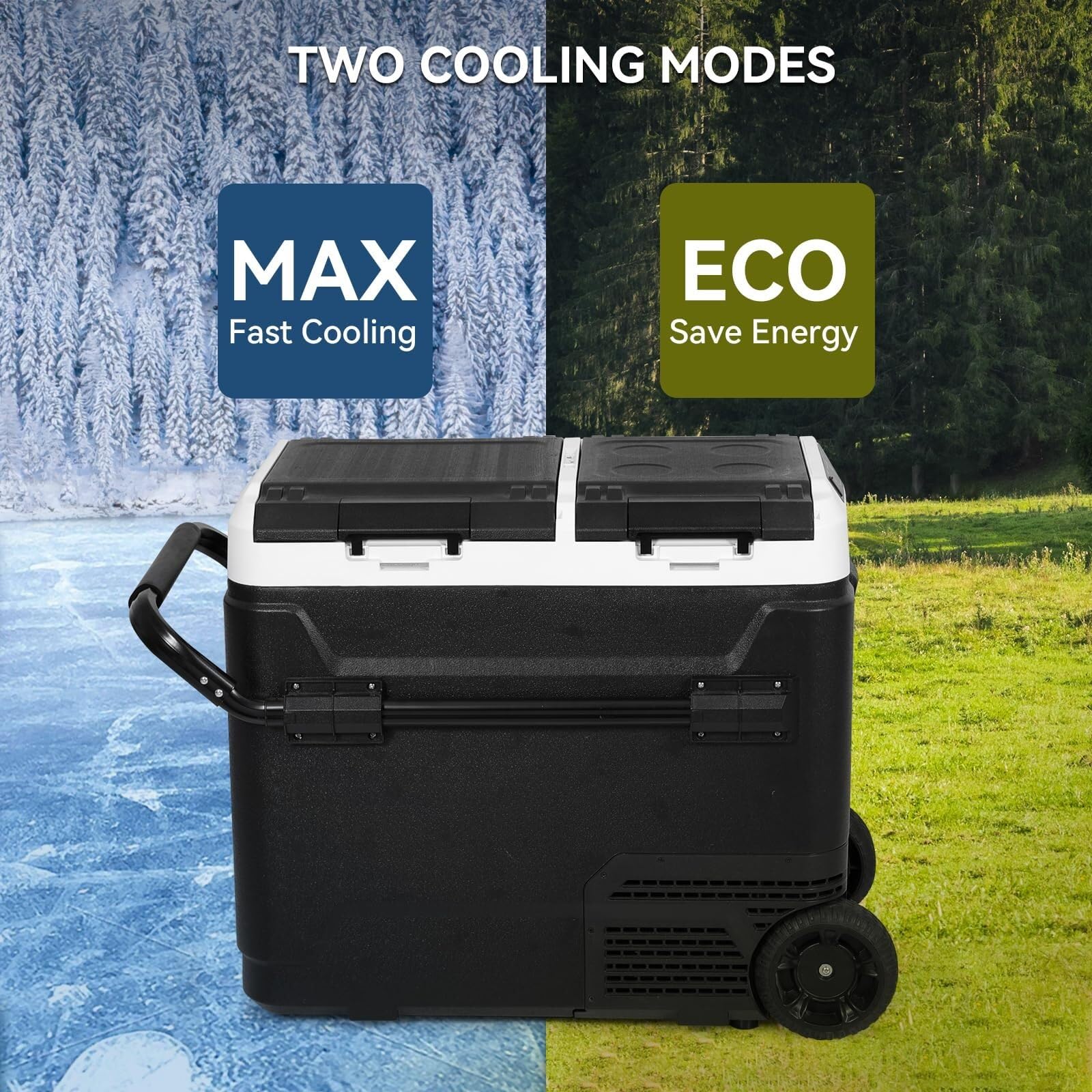 Frigo Auto 60L, Frigo da Campeggio Doppia Zona con Controllo App, 12V/220V, con Maniglia telescopica per Auto, Camion, Camper, Barca, Fino a -20 °C