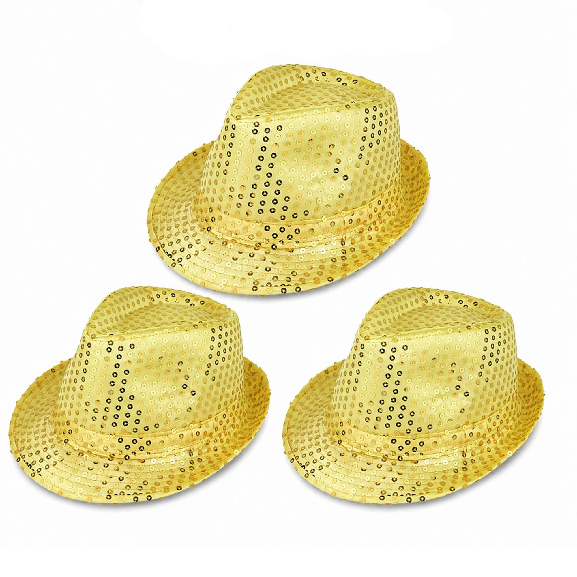 The Fancy Dress® Men Women Trilby Sequin Fedora HAT 1920'S Gangster HAT Dance Show Hiphop Fancy Dress Accessory (3 Pack Gold)