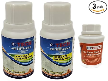 OXTECH Anti Slip Solution for Wet Floors | Ceramic | Vitrified | Porcelain | Marble | Concrete floors upto 100 sqft | Combo Tile and Stone Cleaner