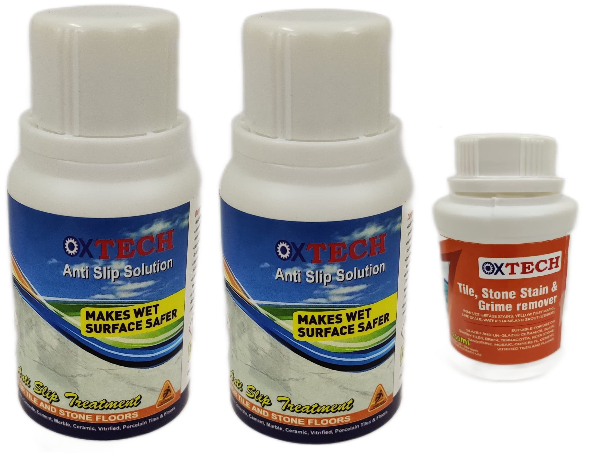 OXTECH Anti Slip Solution for Wet Floors | Ceramic | Vitrified | Porcelain | Marble | Concrete floors upto 100 sqft | Combo Tile and Stone Cleaner