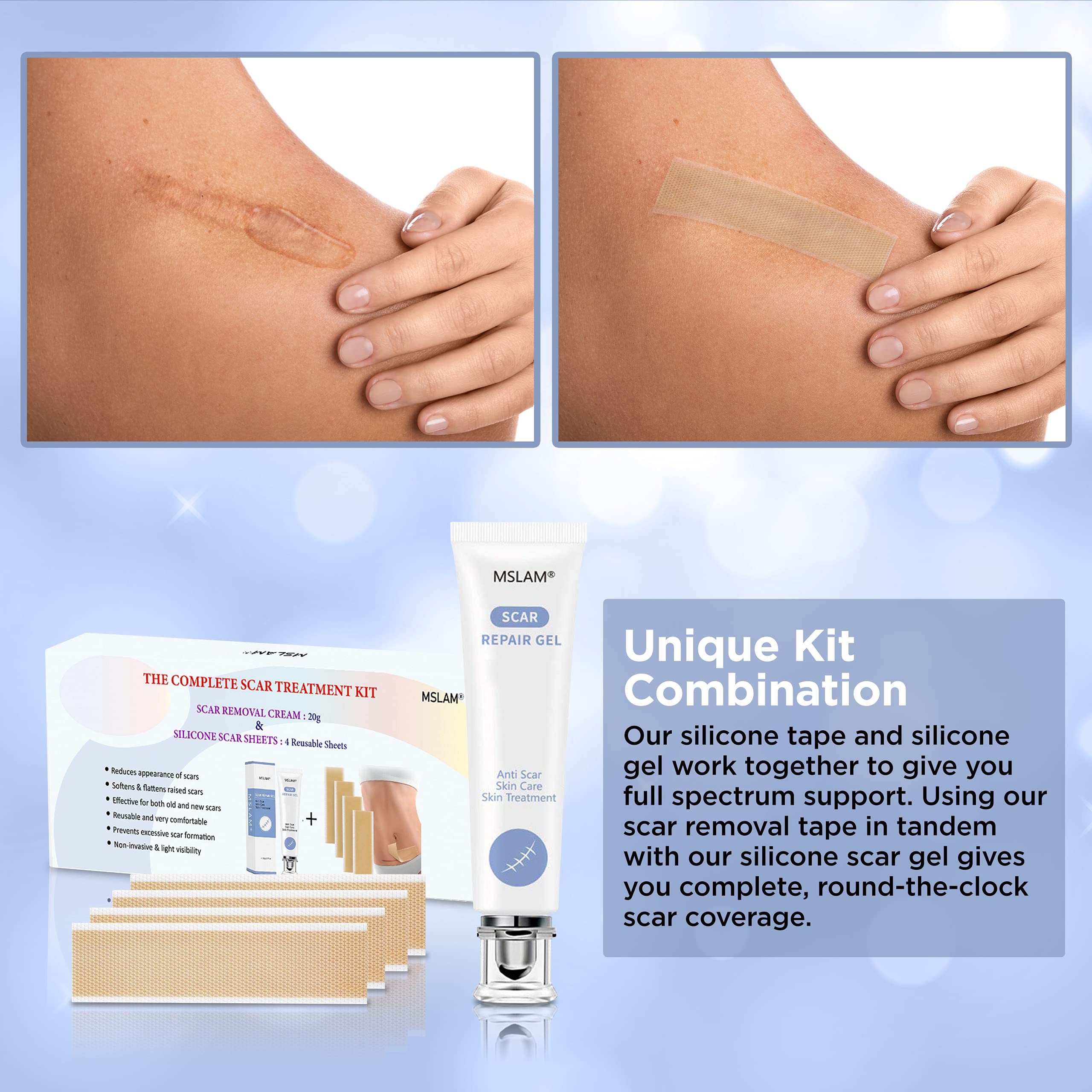 Silicone Scar Sheets Scar Treatment Gel 5 Pack Keloid Scar Removal