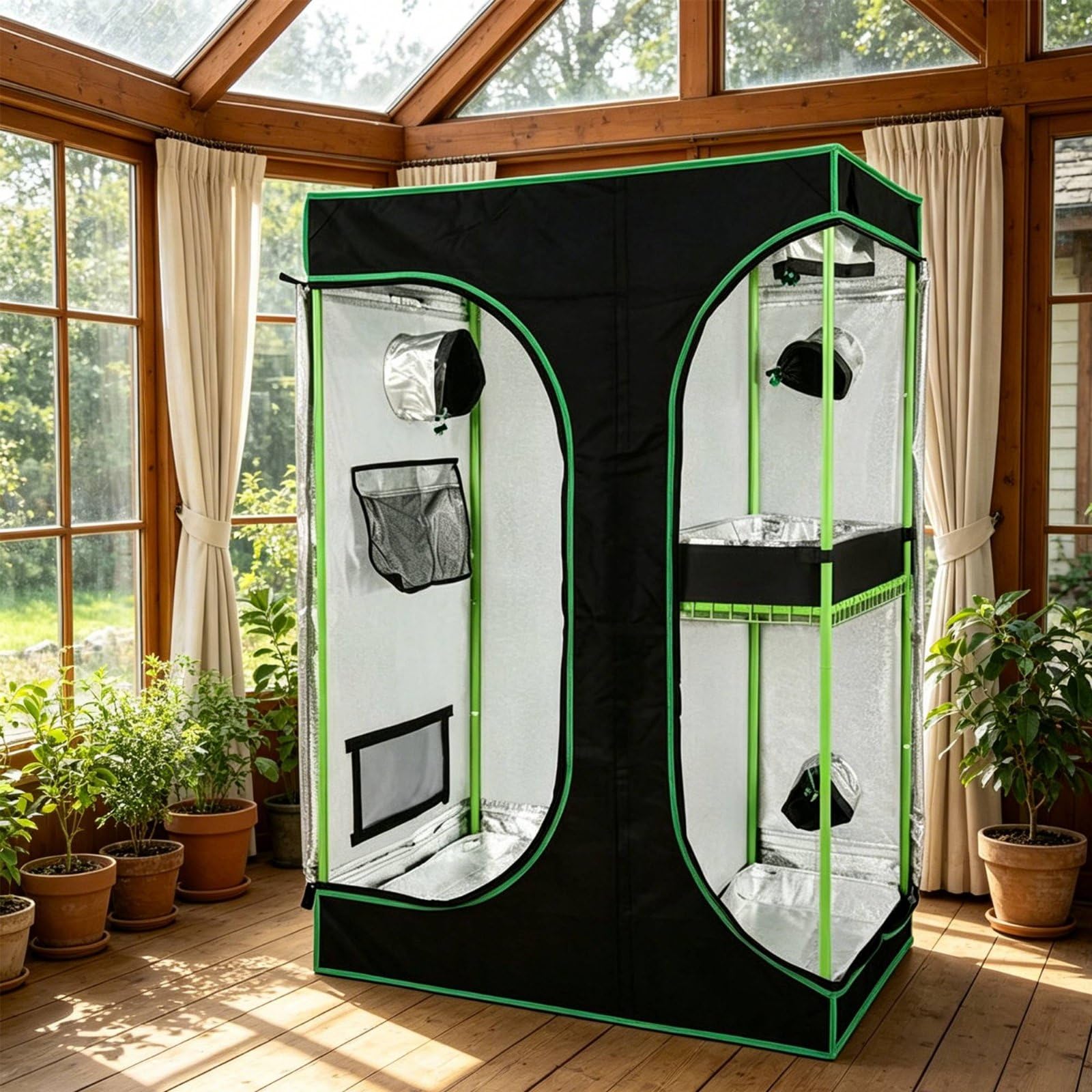Tienda de cultivo para interiores, lona 600D, doble cámara, resistente a la luz, invernadero para sótano y garaje, 120 x 90 x 180 cm, adecuado para diversas necesidades de jardinería interior