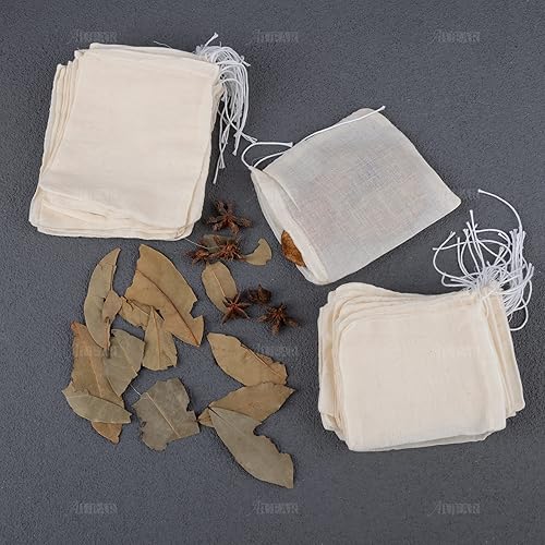 Miniatura 3 de AUEAR, Paquete de 40 bolsas reutilizables de algodón con cordón para sopa, filtro de té de especias, café, infusión de hierbas, muselina para colar