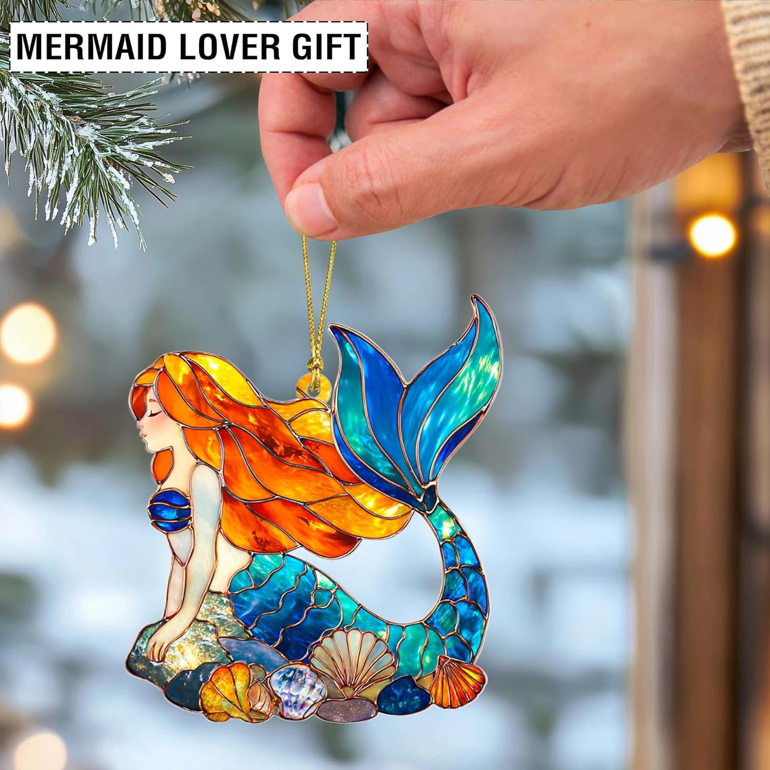 Mermaid Acrylic Faux Stained Glass Ornament, Mermaid Ornament, Mermaid Christmas Ornaments, Ornaments for Girls, Mermaid Christmas Decorations, Exchange Gift - Image 2