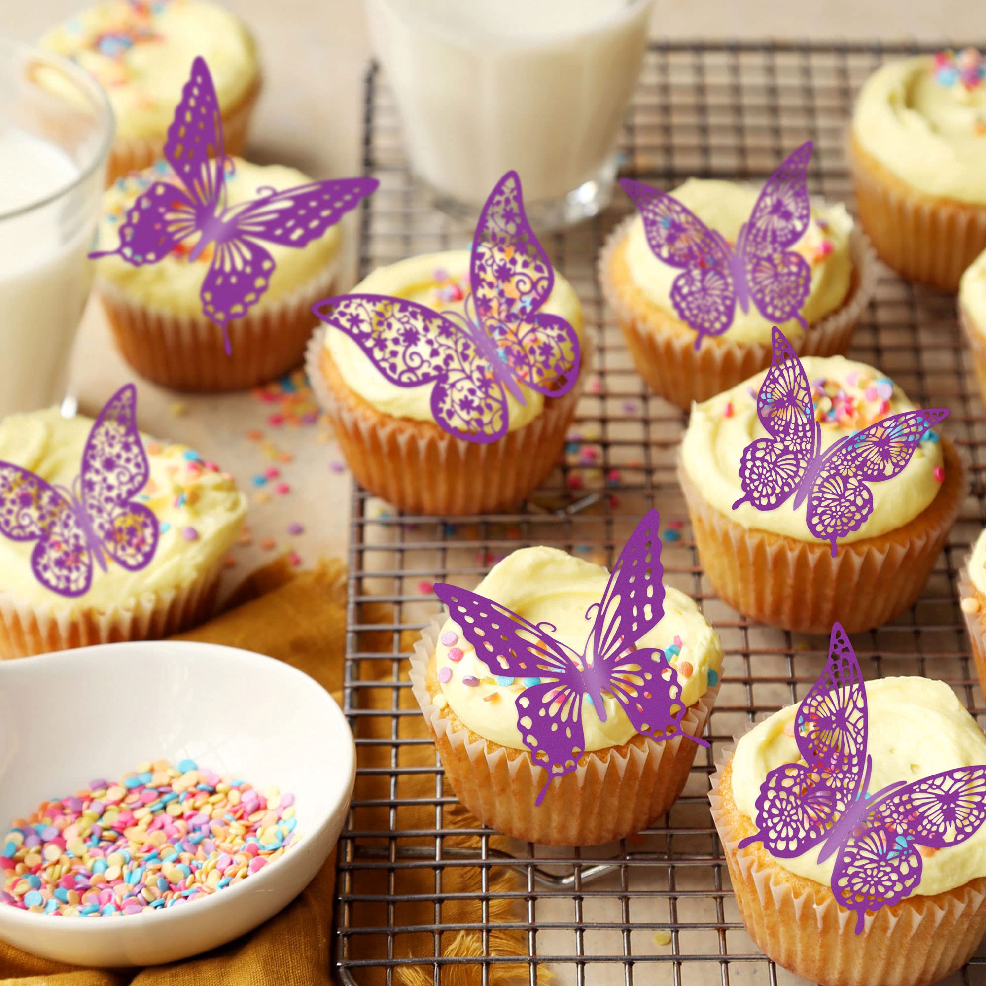 Blumomon 36 decorazioni per cupcake a forma di farfalla, decorazione per torta di compleanno, festa di compleanno, festa di nozze, decorazione da parete