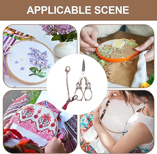 Miniatura 4 de Tijeras vintage  Tijeras pequeñas de costura y manualidades  Tijeras de ganchillo estilo europeo retro con cadena, herramienta de bricolaje para