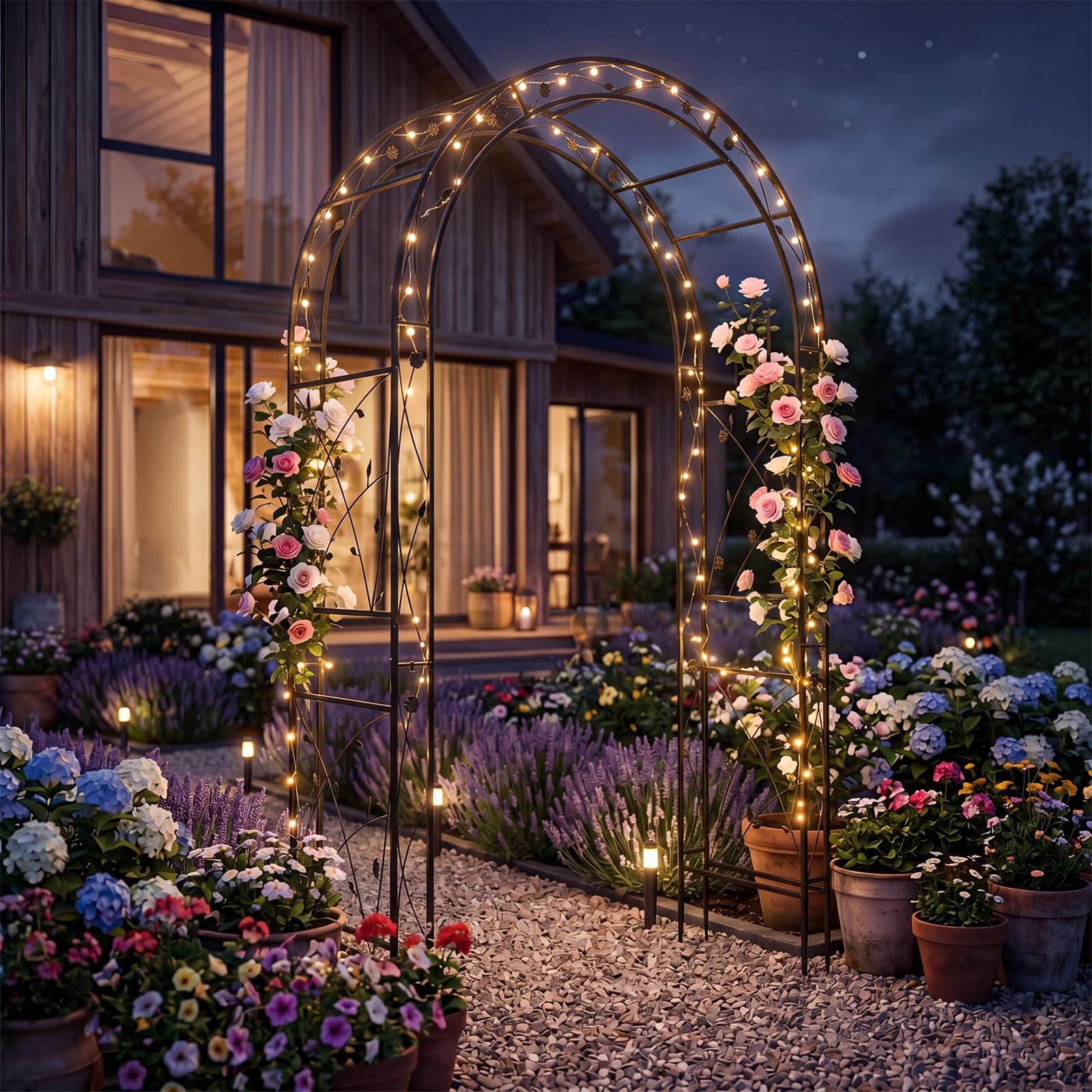COSTWAY Arco da Giardino, Pergolato per Piante Rampicanti, Vite e Rose | Pergola Decorativa con Motivi a Foglia da Giardino, Ingresso, Viale e Cortile per Matrimonio e Festa, 138 x 59 x 213 cm