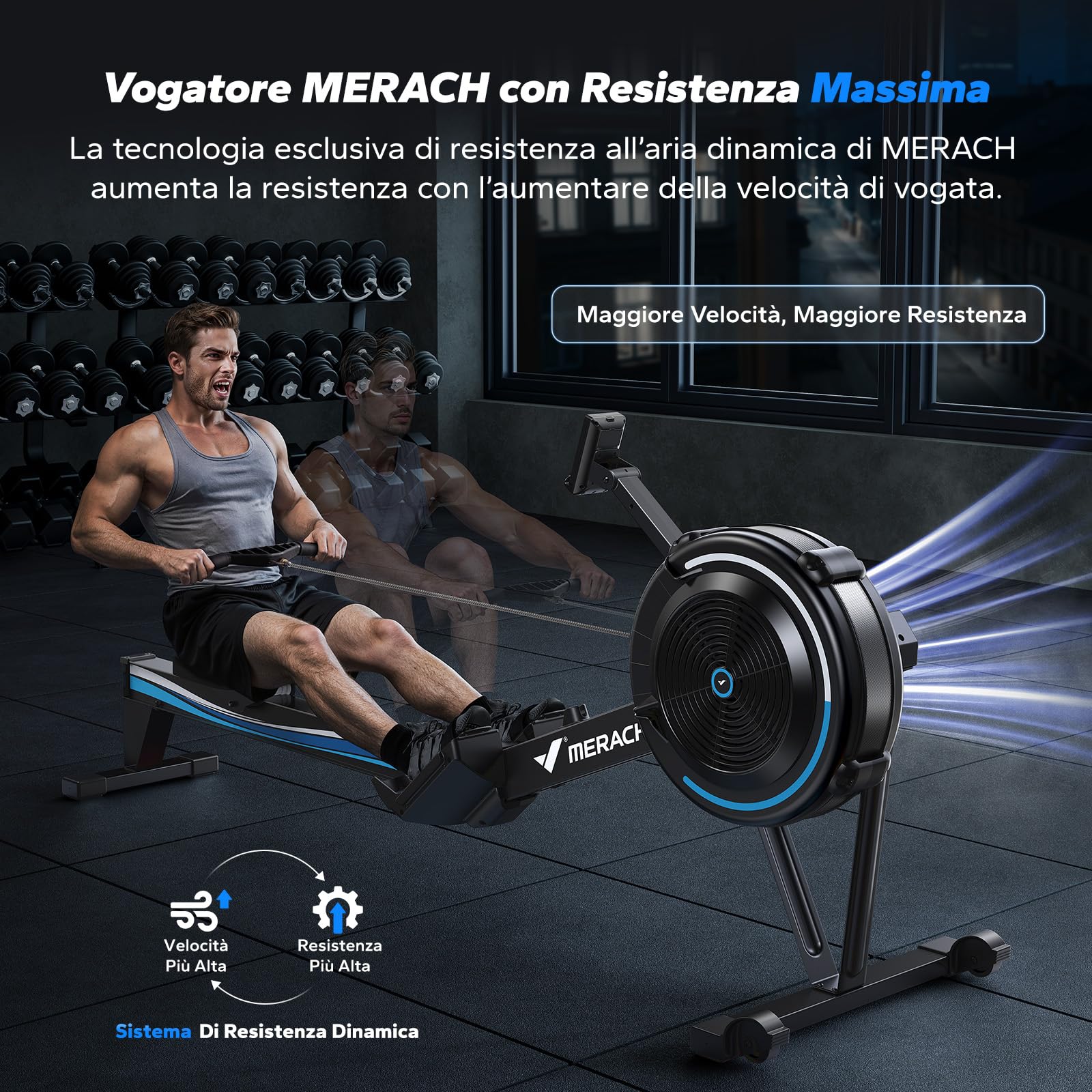MERACH Vogatore per Casa, Vogatore ad Aria Professionale con App Esclusive, Unità di Canottaggio Interna, Sedili Comodi Ergonomici, 10 Resistenza Regolabile
