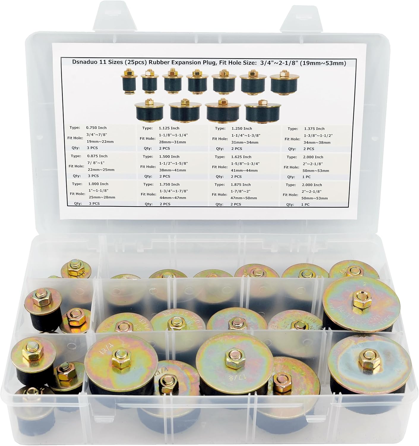 11 Sizes (25pcs) Neoprene Rubber Expansion Plug, Automotive Rubber Freeze Frost Plug Fit Hole Size: 3/4"~2-1/8" (19mm~53mm)