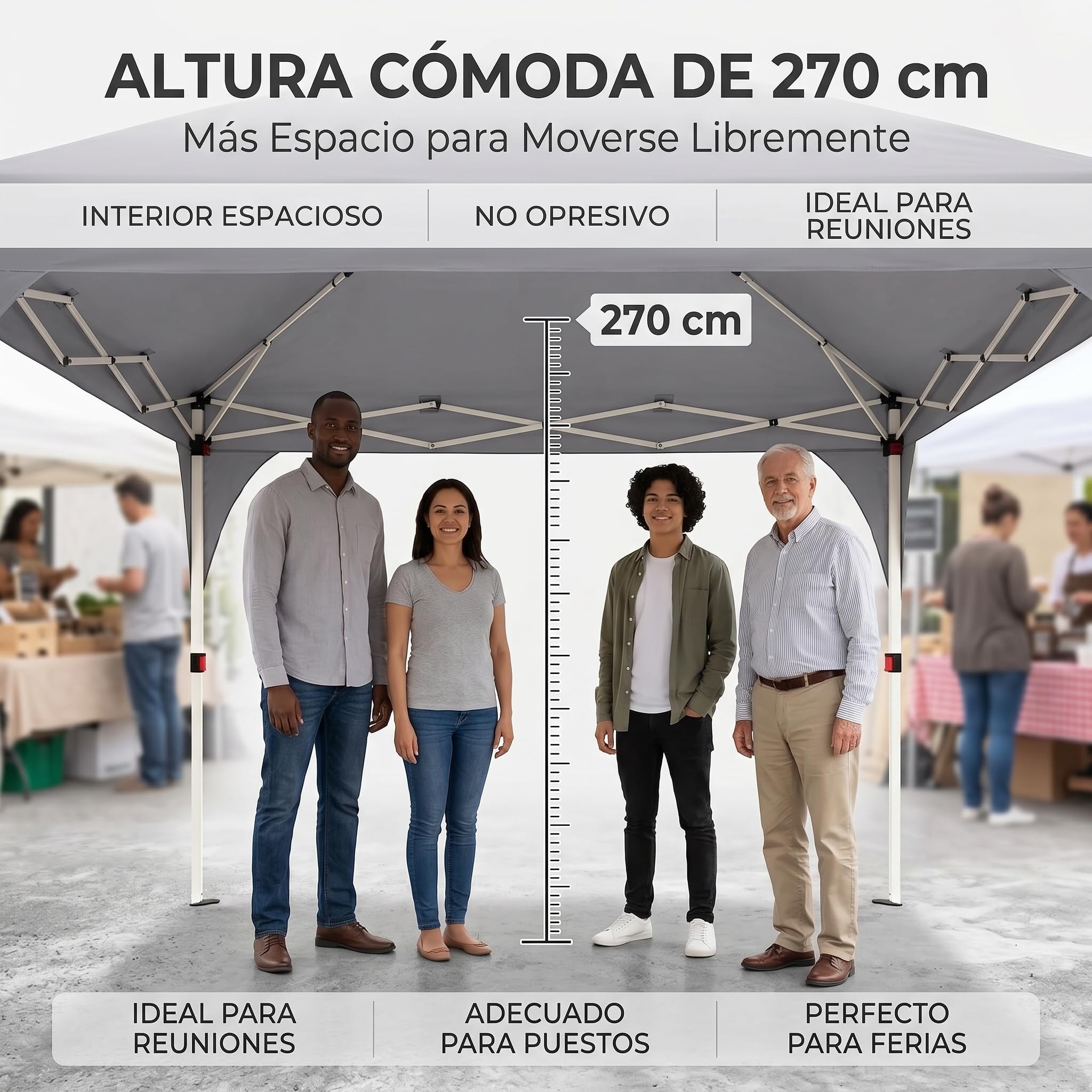 Garvee Carpa Plegable Comercial para Exteriores 3x3 m, Mecanismo de Bloqueo Central, Tejido Oxford 150D con Revestimiento de PU Impermeable, Diseño Ventana de Iglesia Europea, Altura 270 cm, Gris