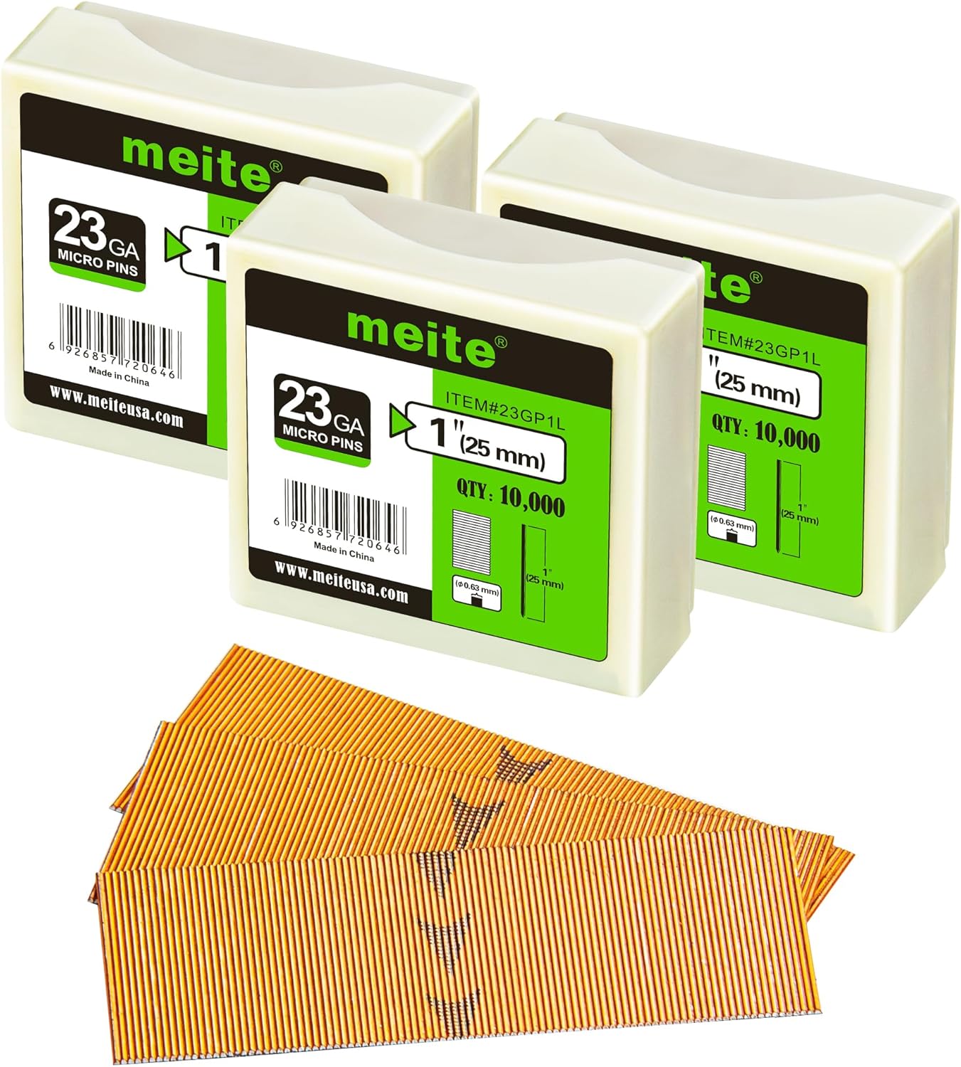 Meite 23 Gauge Pin Nails, 1-Inch Micro Headless Pins for Nailer - Copper Plated, Ideal for Fine Woodworking and Trim Work (3 Boxes)