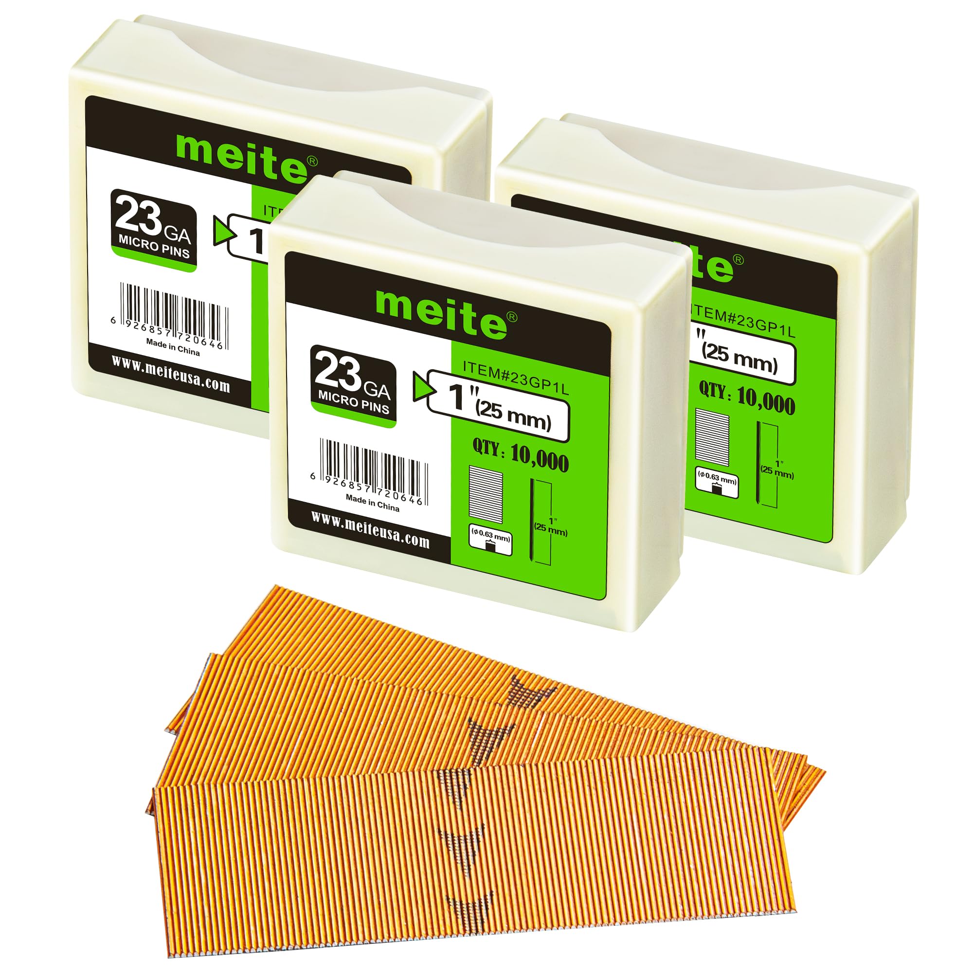 Meite 23 Gauge Pin Nails, 1-Inch Micro Headless Pins for Nailer - Copper Plated, Ideal for Fine Woodworking and Trim Work (3 Boxes)