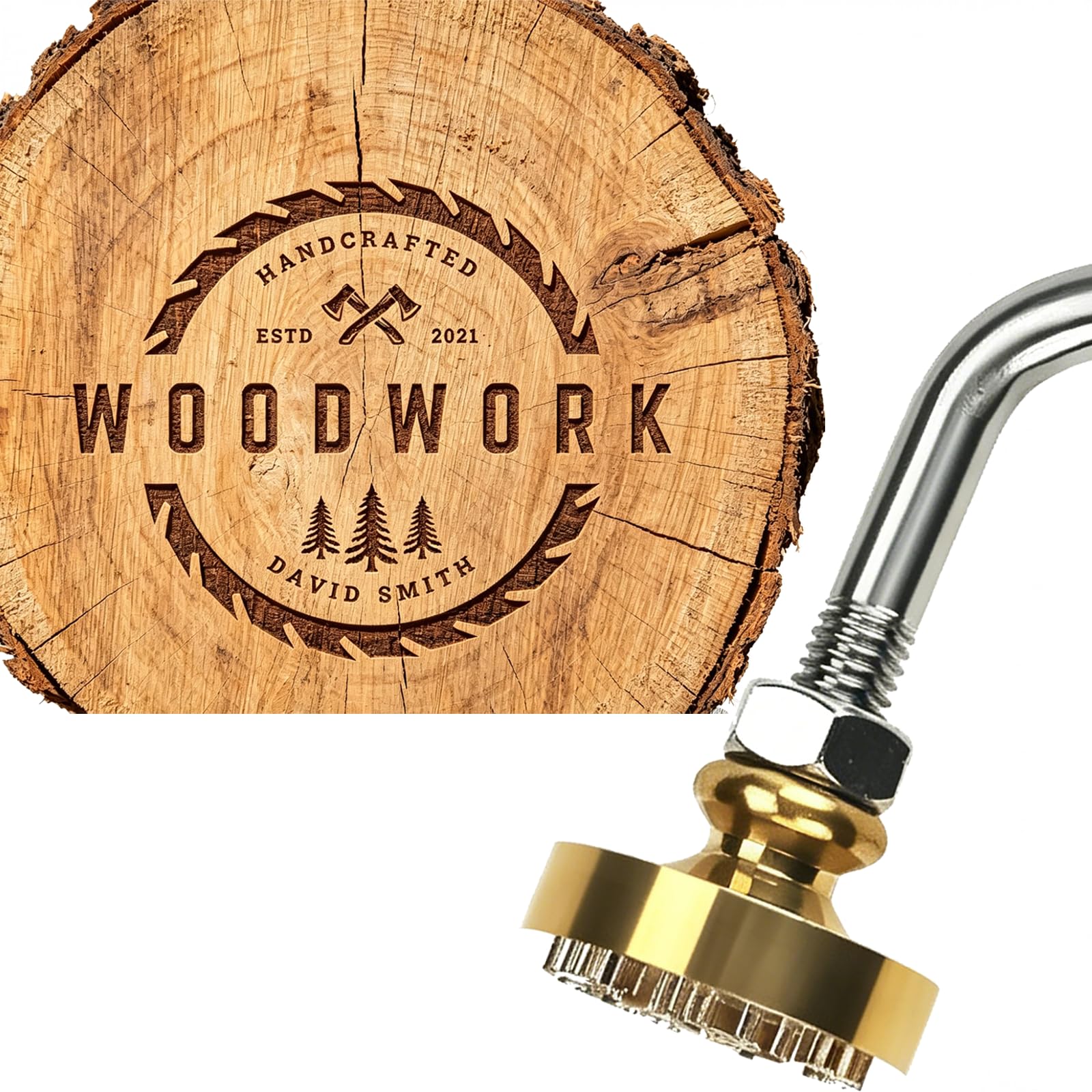Personalised Brass Branding Iron for Wood, Leather & Food – Custom Logo & Text Stamp for Steaks, Cakes, Coconuts, Cutting Boards & Crafts for Woodworkers, Bakers & Artisans