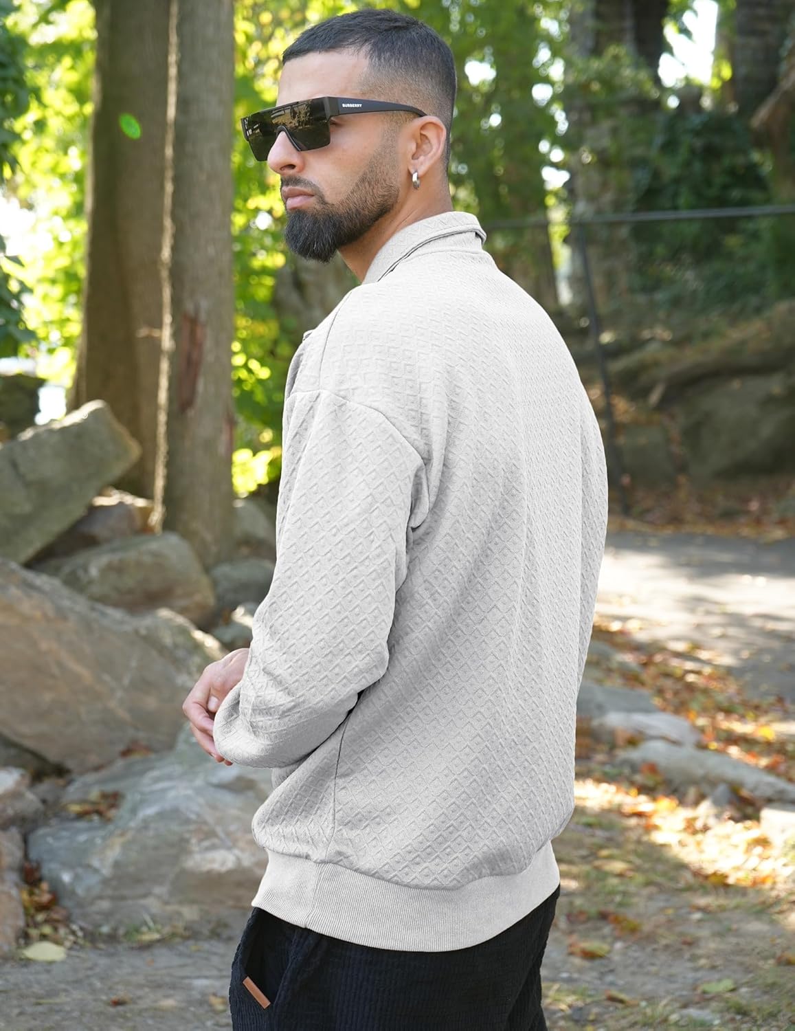 Men's Quarter Zip Sweatshirts Casual Long Sleeve Mock Neck Pullover Solid Textured Fall Clothes - Image 4