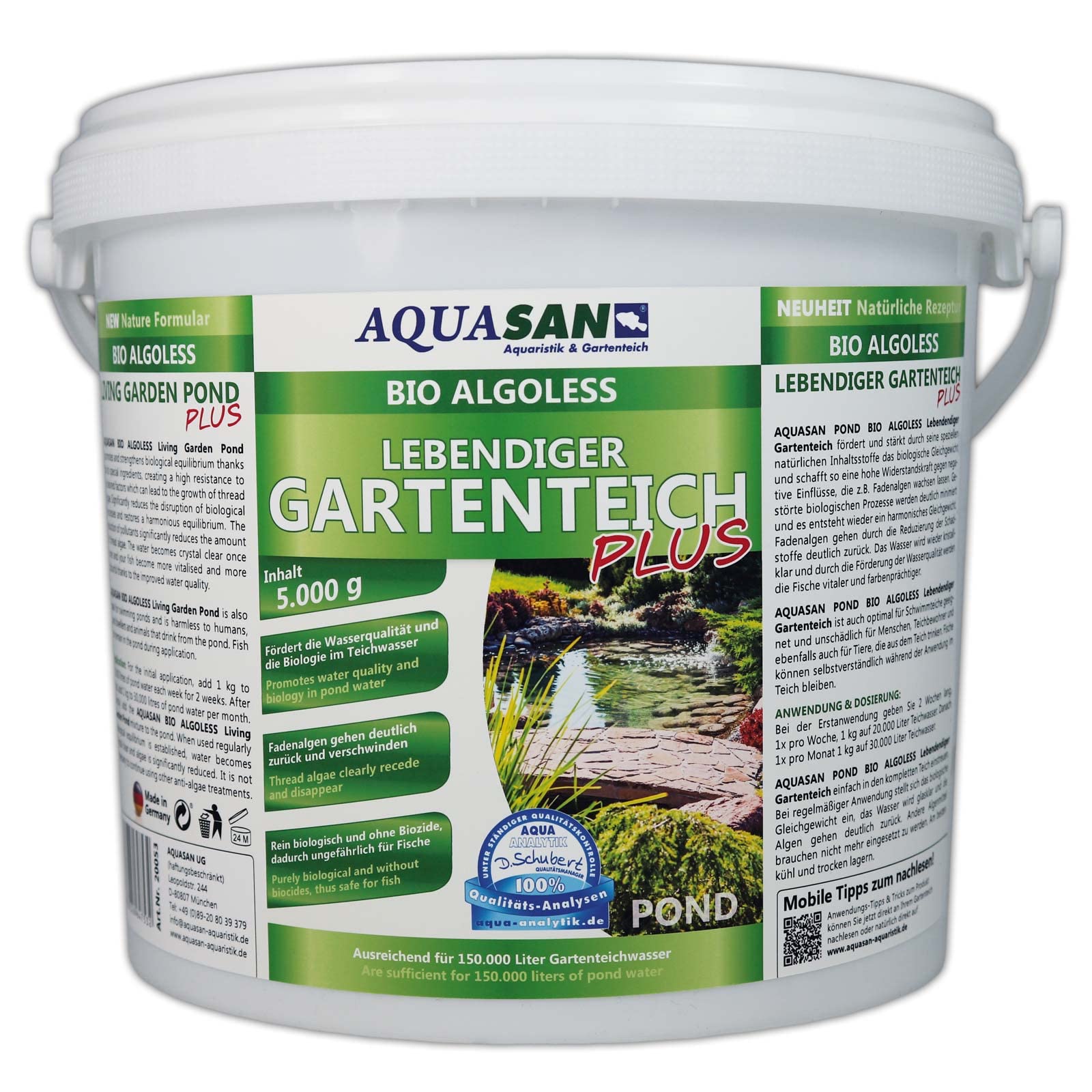 AQUASAN Bio Lebendiger Gartenteich Plus (Fördert die Wasserqualität, entfernt Fadenalgen, Schadstoffe, Schwimmteiche, Algenmittel), Inhalt:10 kg