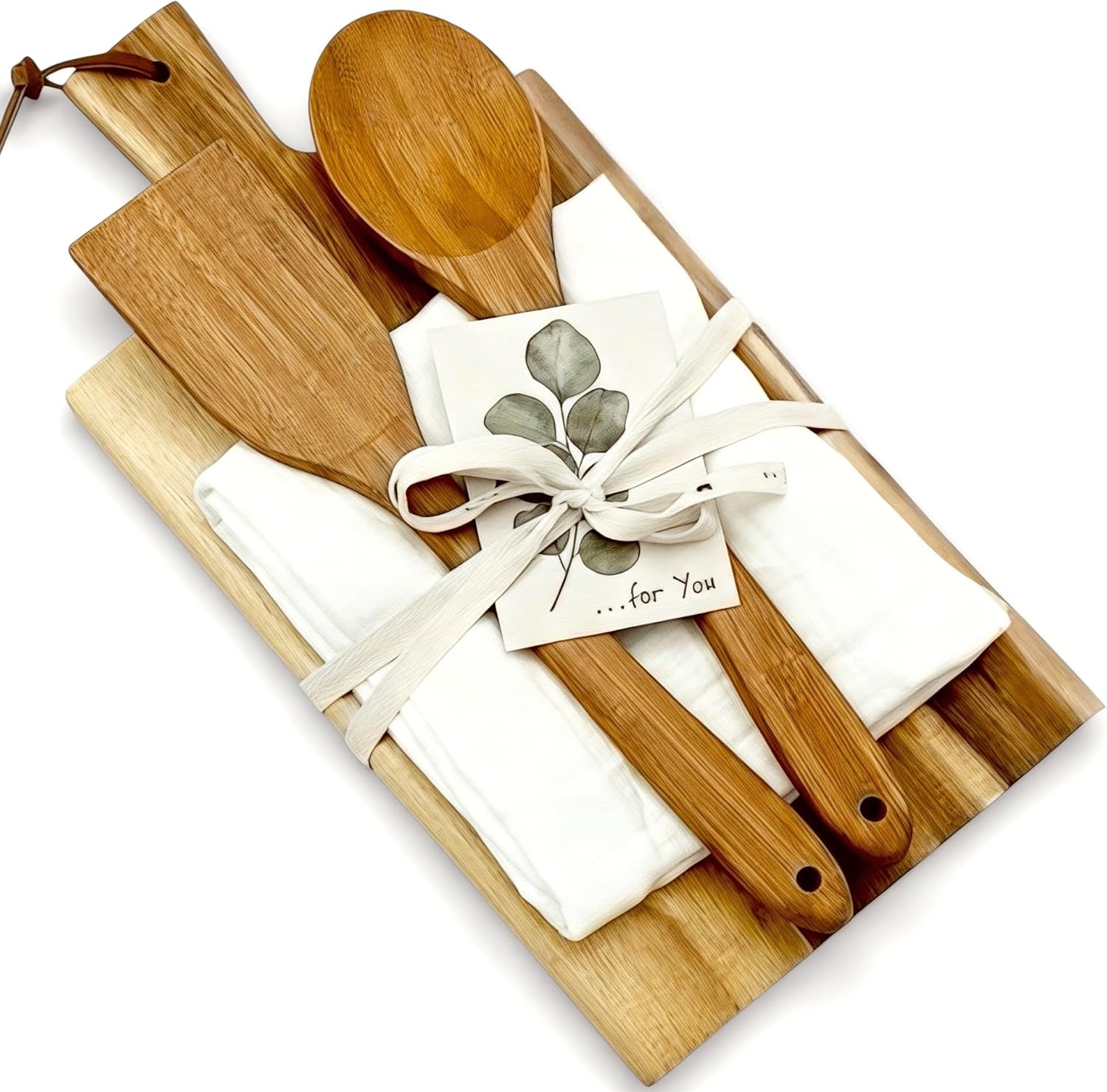 Home Warming Gifts New Home – Closing Gifts for Home Buyers – House Warming Gifts New Home – Ready-to-Give Hostess Gift Box with Acacia Cutting Board, Bamboo Utensils, Kitchen Towel & Gift Card