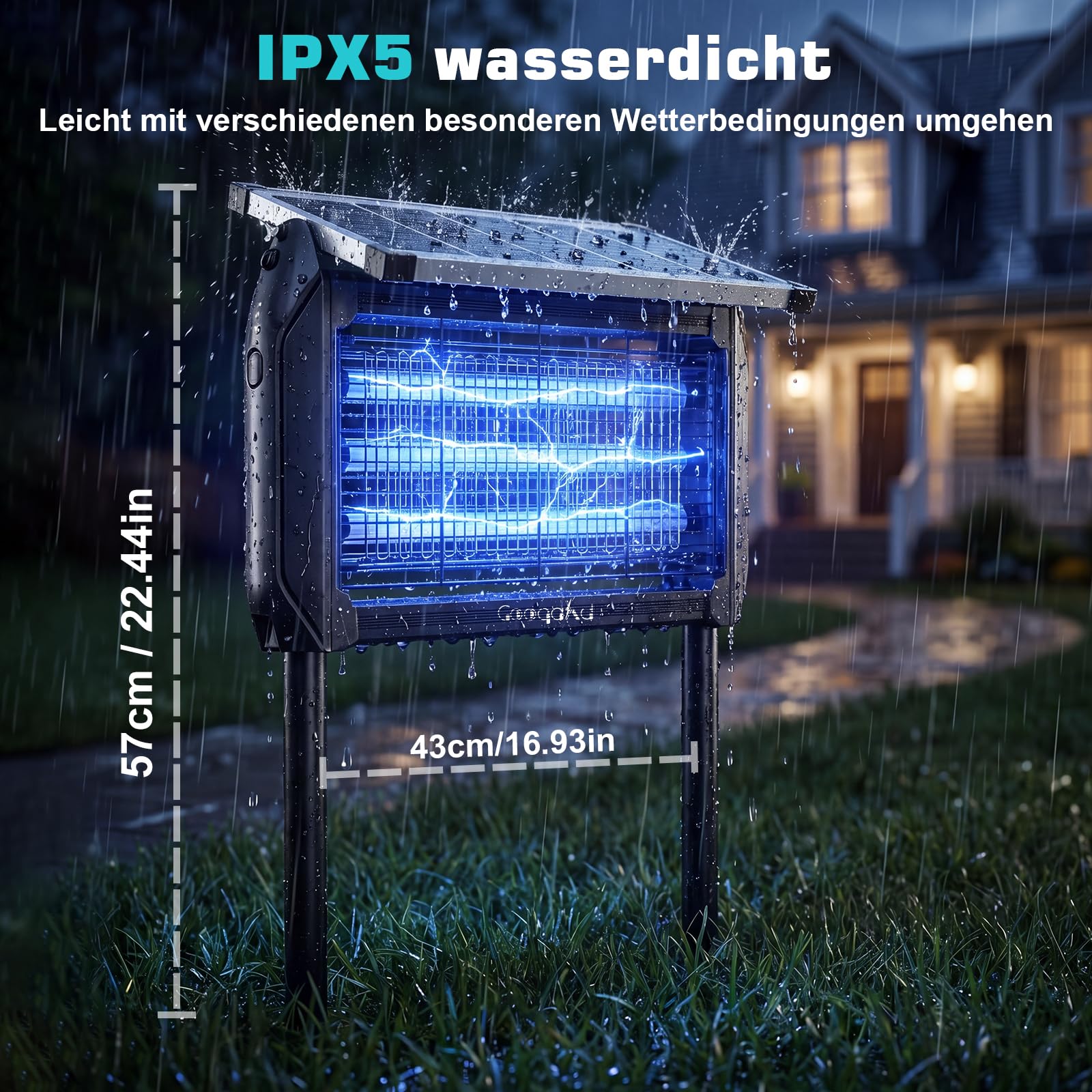 Insektenvernichter Solar für Außen, Insektenvernichter Elektrisch mit 4000mAh Akku, IPX5 Wasserdicht Moskitoschutz Mückenfalle, Kabellose Mückenlampe mit Erdspieß für Garten, Terrasse, Camping