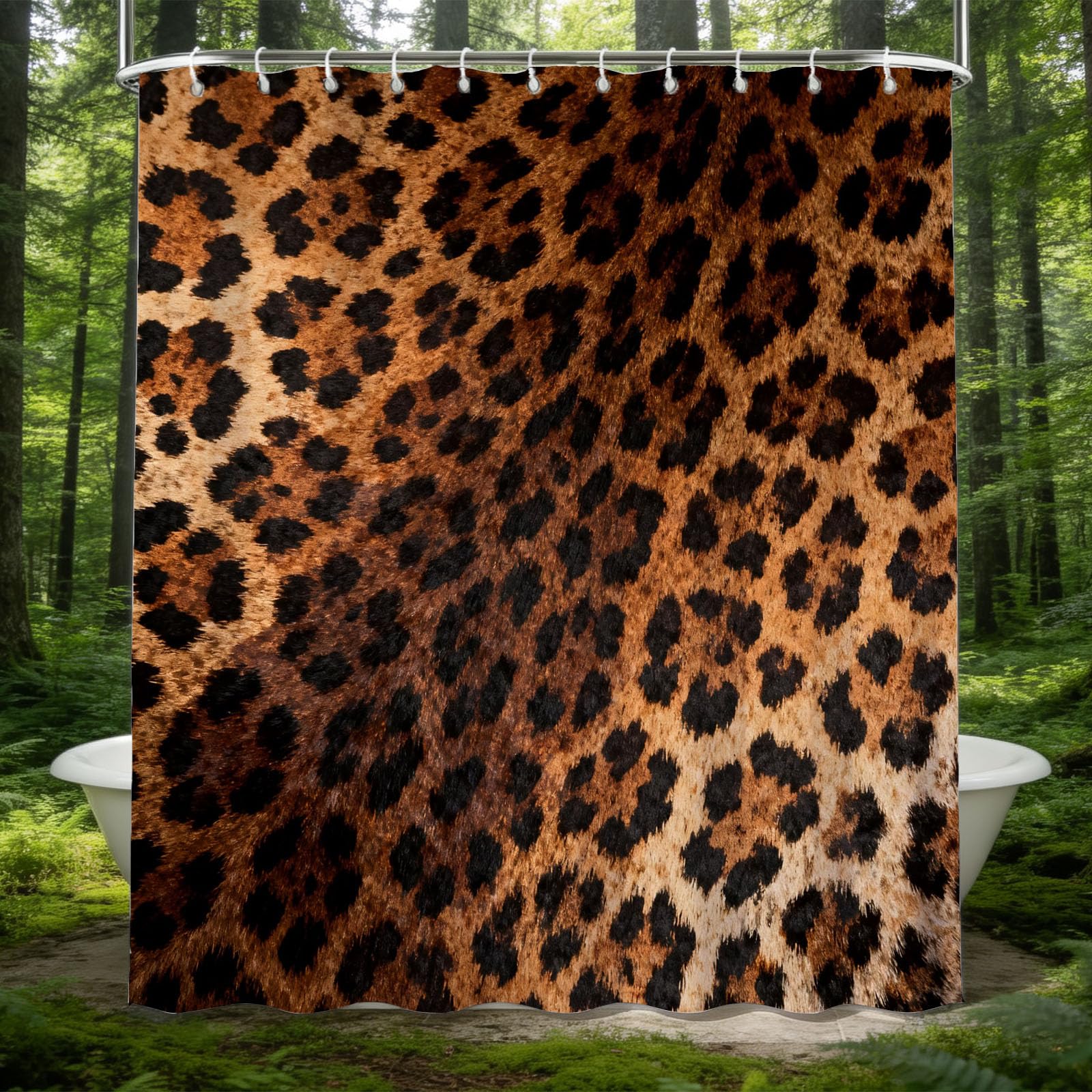 Hongduo 3D Leopard Print Shower Curtain for Stalls Bathtubs Simple Bathroom Decor Shower Curtain Set Polyester Fabric Waterproof 180x180cm/71X71 Inch with Hooks