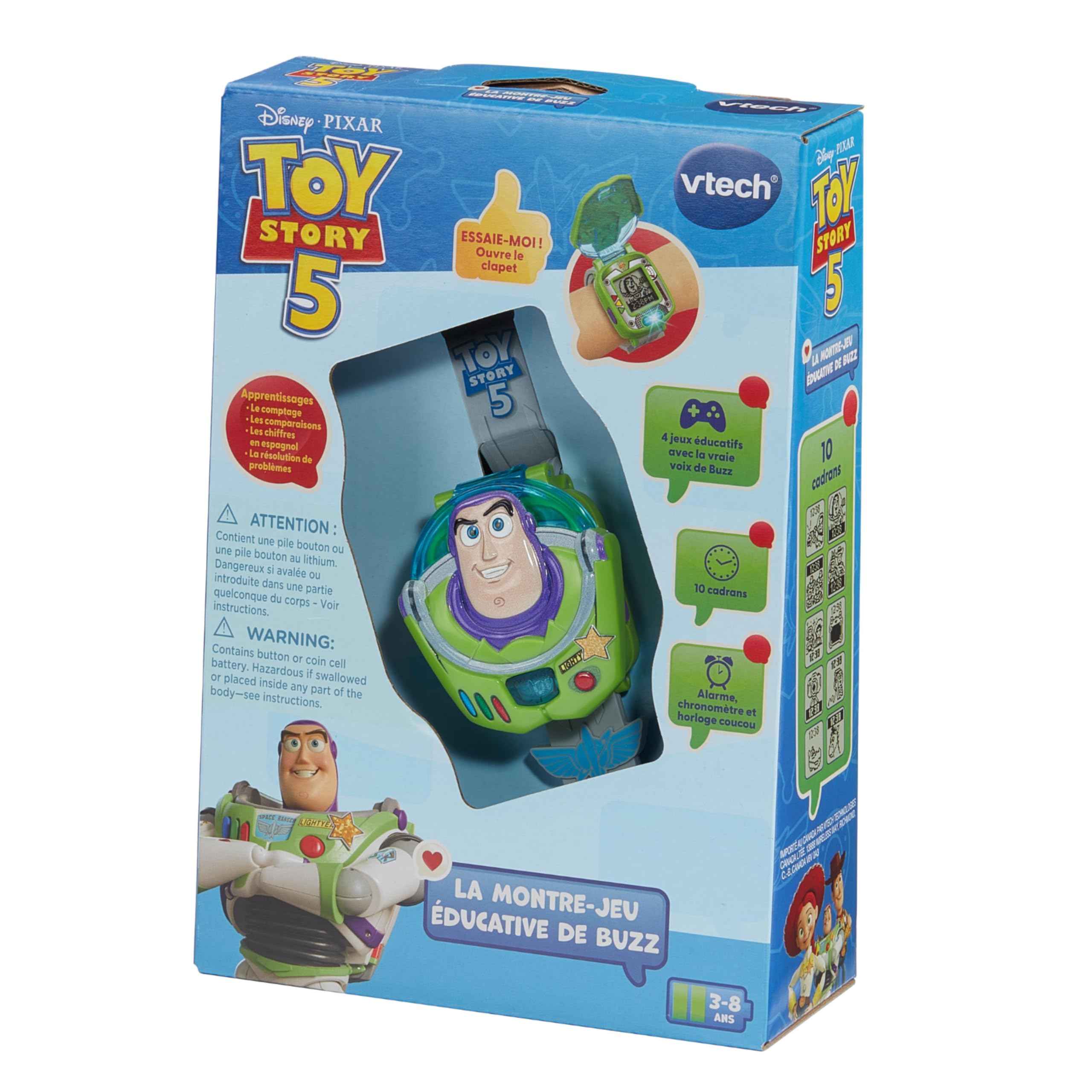 VTech - Toy Story 5, L'Orologio da Gioco educativo di Buzz - Orologio Toy Story con Schermo Animato, Cinturino Regolabile, 10 quadranti, 4 Giochi - Buzz la Luce parlante - Regalo per Bambini dai 3
