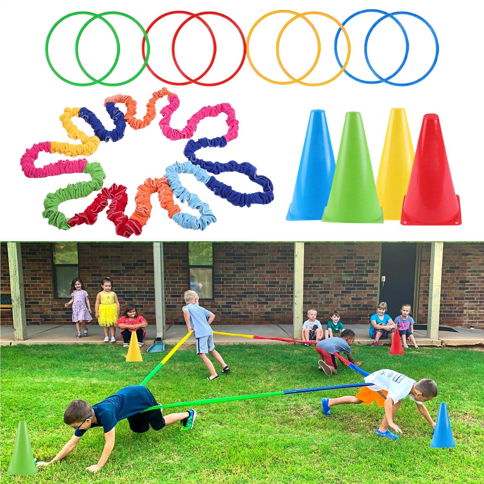 Banda elastica elastica cooperativa in pile, Elastic Cooperative Stretchy Band,Attrezzatura per l'educazione fisica per elementare | Attività di gruppo motoria con secchio marcato per casa, scuola, pa