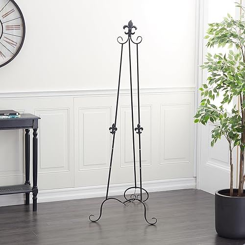 Miniatura 5 de Deco 79 Caballete de metal extra grande con soporte de cadena, 21 x 1 x 65 pulgadas, color negro