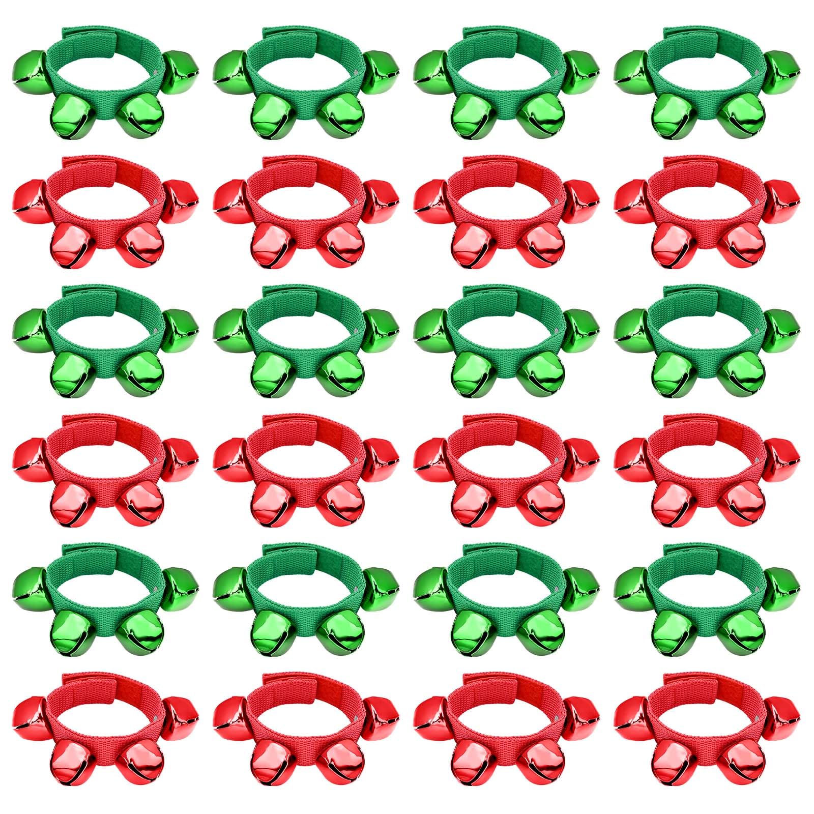 24 Pezzi Braccialetti Regolabili da Polso con Campanelle Jingle Strumenti Musicali a Percussione per Bambini Natale Generatori di Rumore Gadget per Feste (Rosso Verde)