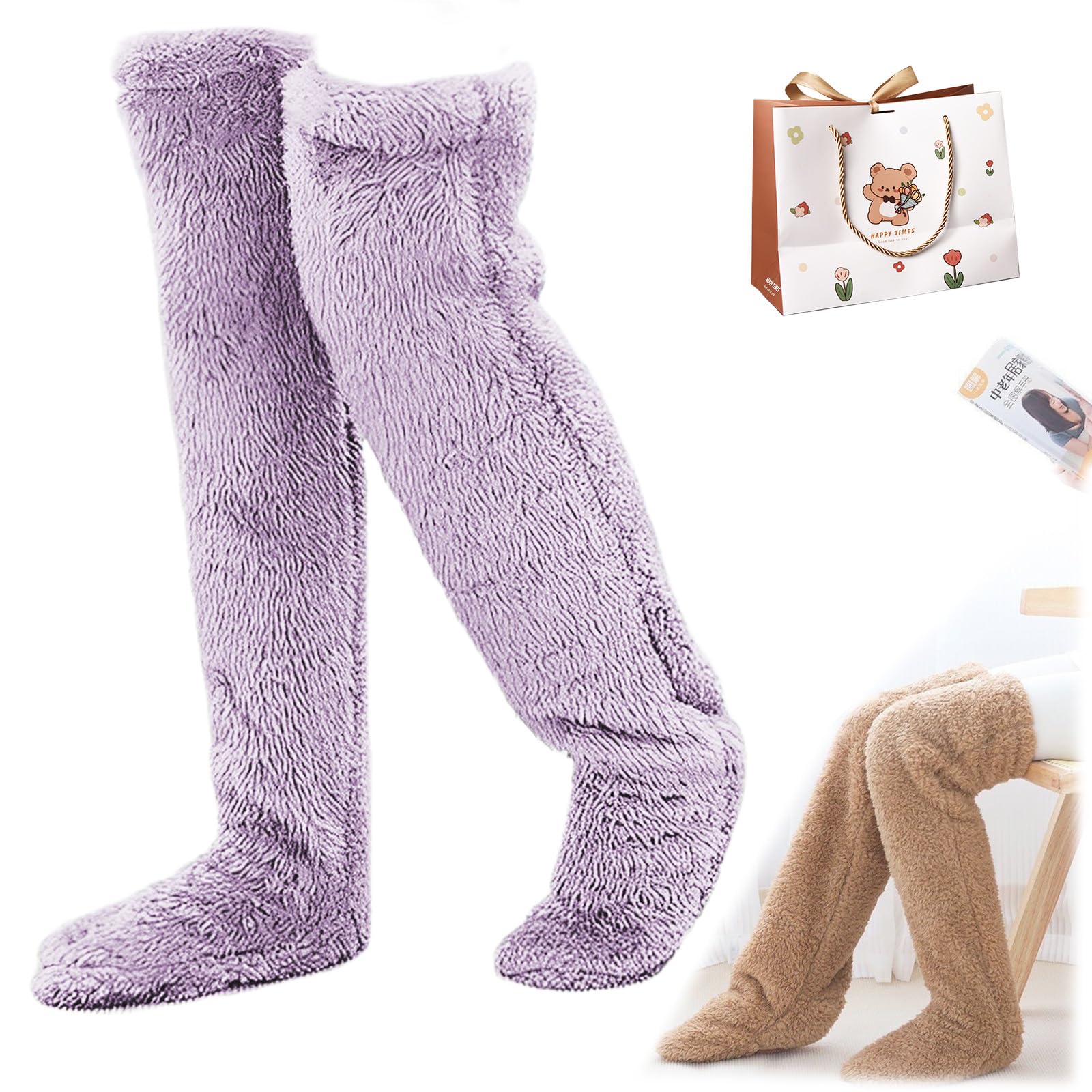 Snrtevu Goose Down Knee Socks For Christmas, Goose Down Long Tube Knee Socks, Long Fluffy Socks Womens, Fluffie, Soft And Cute Longsocks, For The Winter (J)