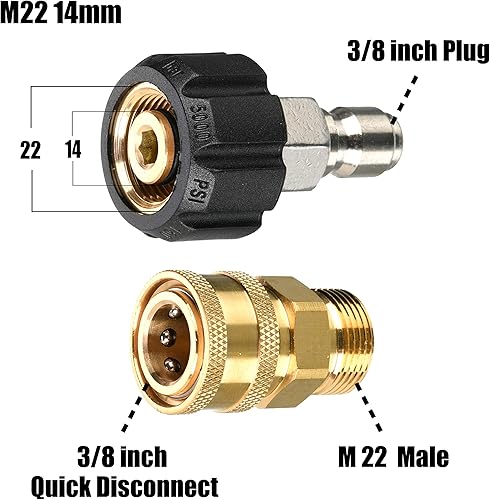 Miniatura 10 de Tool Daily Juego de adaptadores para lavadora a presión, kit de conexión rápida de acero inoxidable, M22 de 0.551 in a 38 pulgadas, kit de