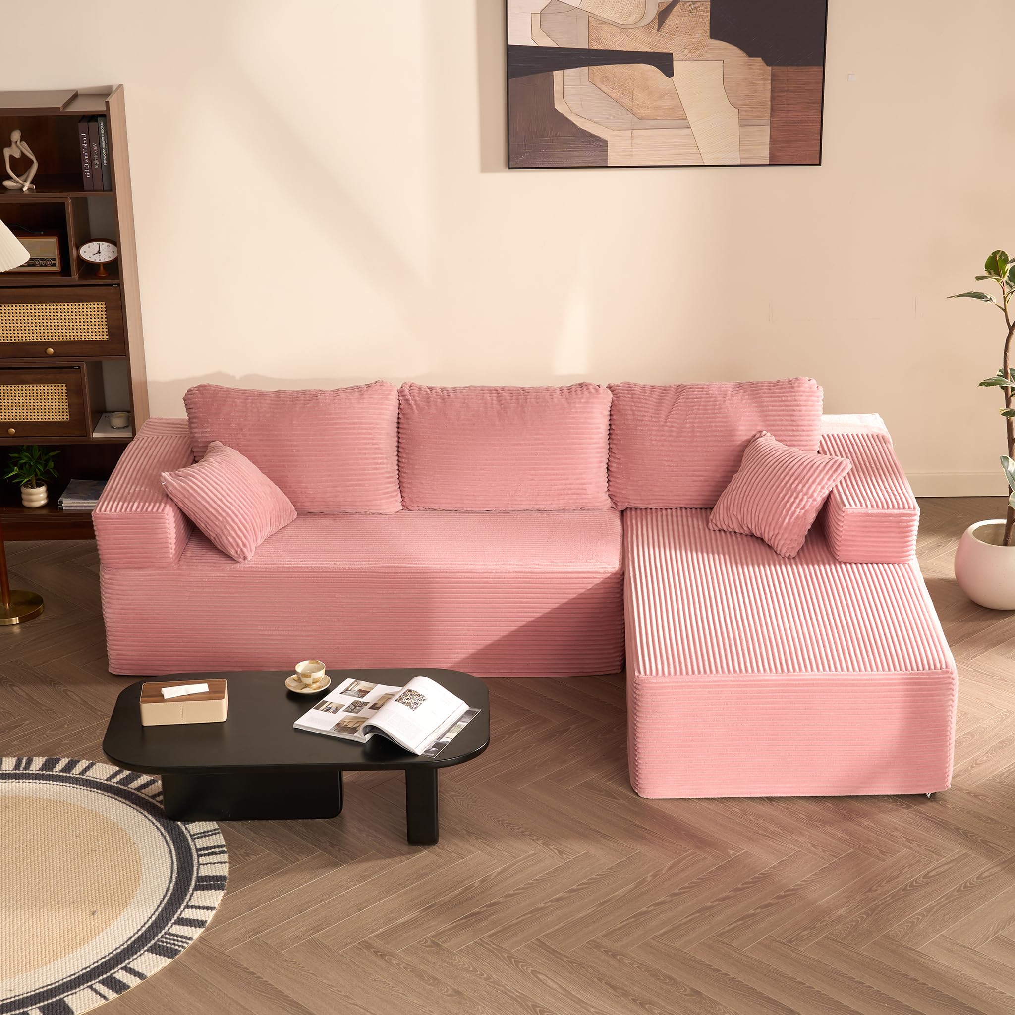 Litbird Modulares Ecksofa mit L-Form und Schlaffunktion, vollgepolstertes Sofa mit Memory-Schaum und Cordstoff, Schlafsofa für Wohnzimmer