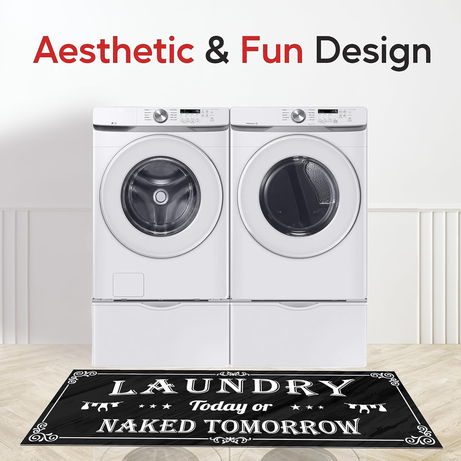 Tapeera Laundry Room Rug Runner - 20" x 59" Non-Slip Rubber Backing Laundry Rugs for Laundry Room - Farmhouse Laundry Mat - Funny Laundry Room Decor -for Floor (Naked Tomorrow)
