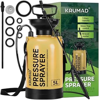 KRUMAD Opryskiwacz Ciśnieniowy 5L, Ręczny Opryskiwacz z Paskiem na Ramię, Regulowana Dysza, Lanca 203,5 cm, Spryskiwacz