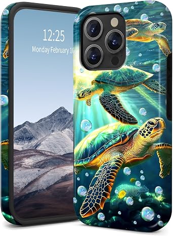 for iPhone 16 Pro Max Case,Slim Dual-Layer Hybrid Cover - Shockproof & Scratch Resistant,PC Hard Shell + Soft Silicone, Anti-Yellowing,Turle Cute Green