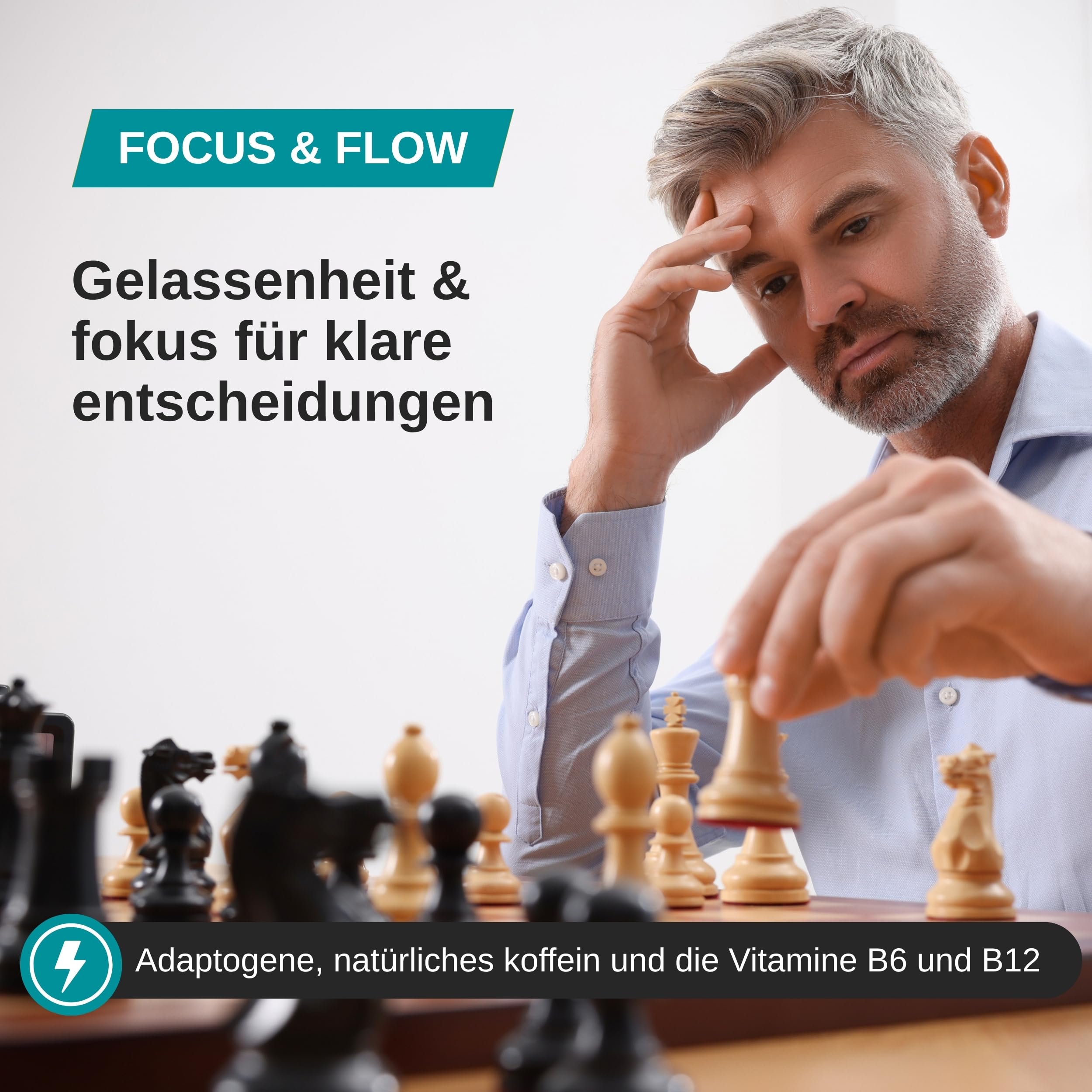 L Theanin, Ginkgo Biloba, Ashwagandha – Nootropic mit Bacopa Monnieri, natürlichem Koffein, Vitamin B6 & B12 hochdosiert | Focus, Konzentration & Energie ohne Nervosität | 90 vegane Kapseln