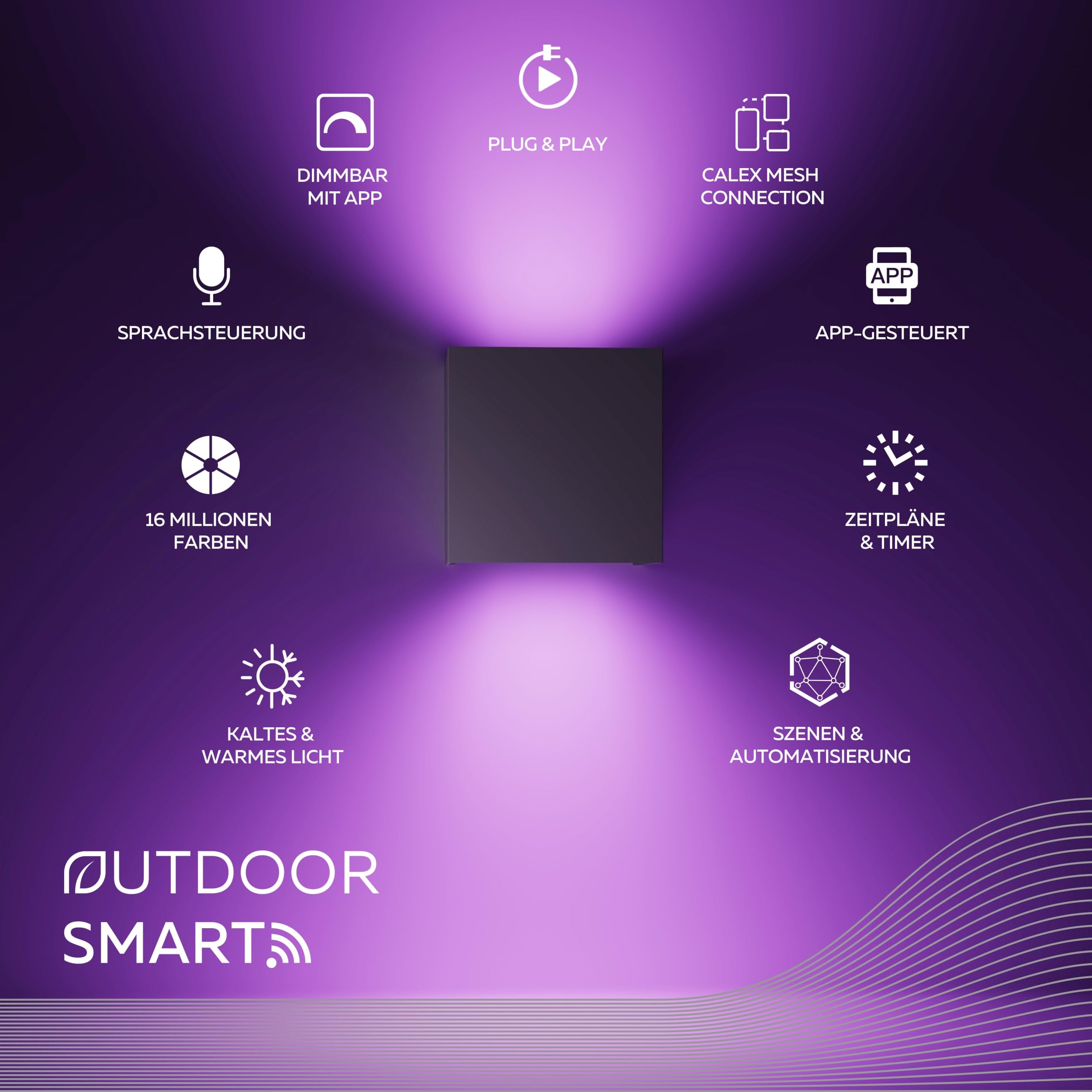 CALEX Smart Outdoor LED Wandleuchte, Up & Down, RGB-Farben & kalt- bis warmweiß Licht, dimmbar, integriertes LED-Modul, wasserdicht, App- & Sprachsteuerung, Schwarz, 2er Pack