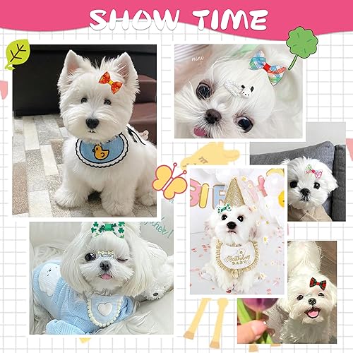 Miniatura 6 de YAKA 60 lazos para el pelo con bandas de goma hechos a mano para perros (30 París) para el pelo de perrito (60 piezas, bonitos patrones) (bandas de