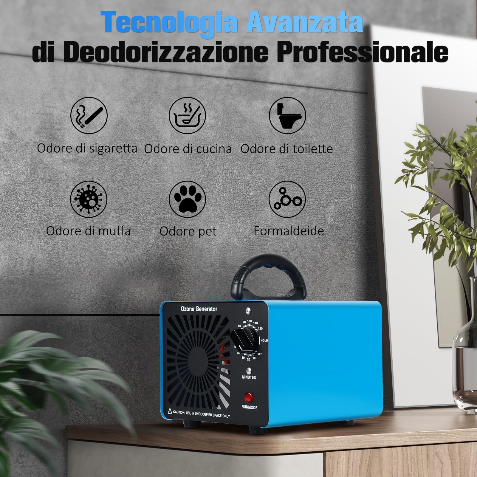 Generatore di Ozono Professionale 75000mg/H, GMGXX 0-400㎡ Ozonizzatore Purificatore d'Aria Ozono,Timer 120 Min, Macchina Ozono per Casa Ambienti e Auto, Blu, OG-75