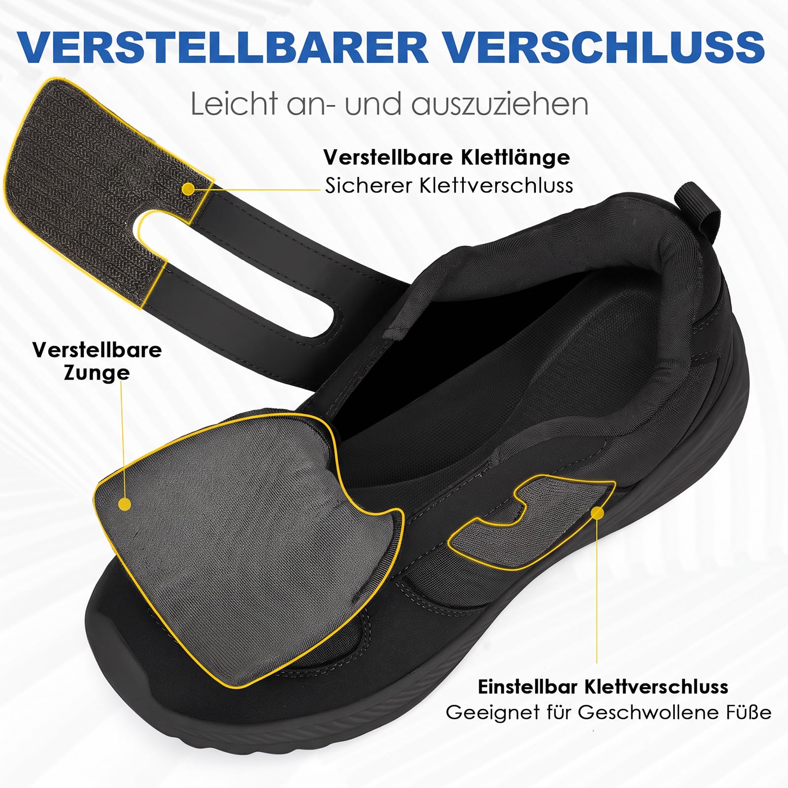 Diabetiker Schuhe Herren Damen Extra Weit mit Klettverschluss Orthopädische Schuhe mit Memory Foam Sohle Nahtloser Ultraleicht Gesundheitsschuhe für Geschwollene Füße
