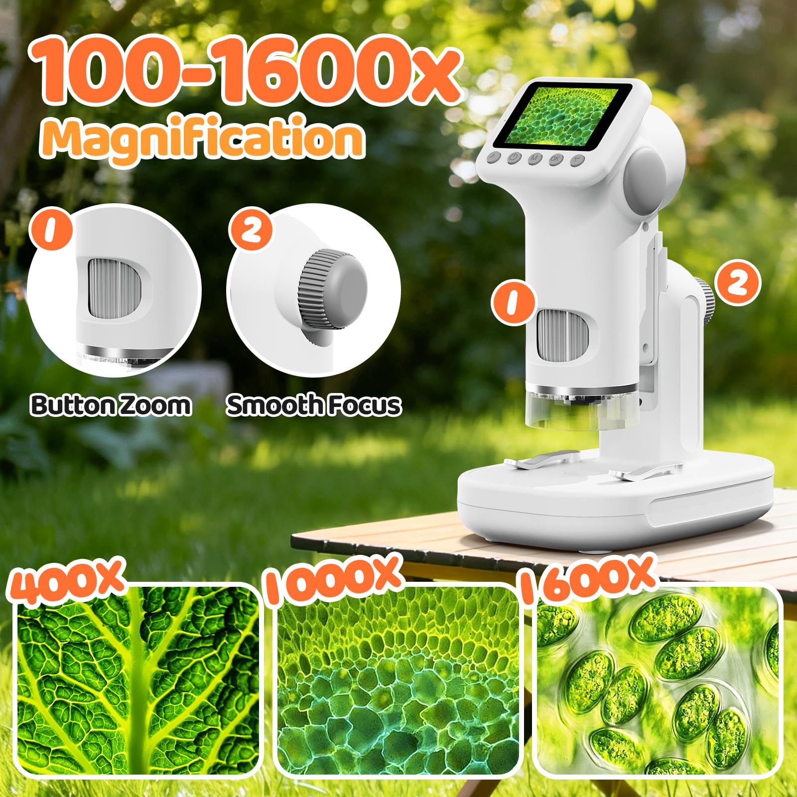 1600X Mikroskop für Kinder, 1080P2,0" IPS-Bildschirm Kinder Mikroskop mit wissenschaftlichen Kits, lustige Kinderspielzeug Geschenke für Jungen & Mädchen von 3-12 Jahren (weiß)