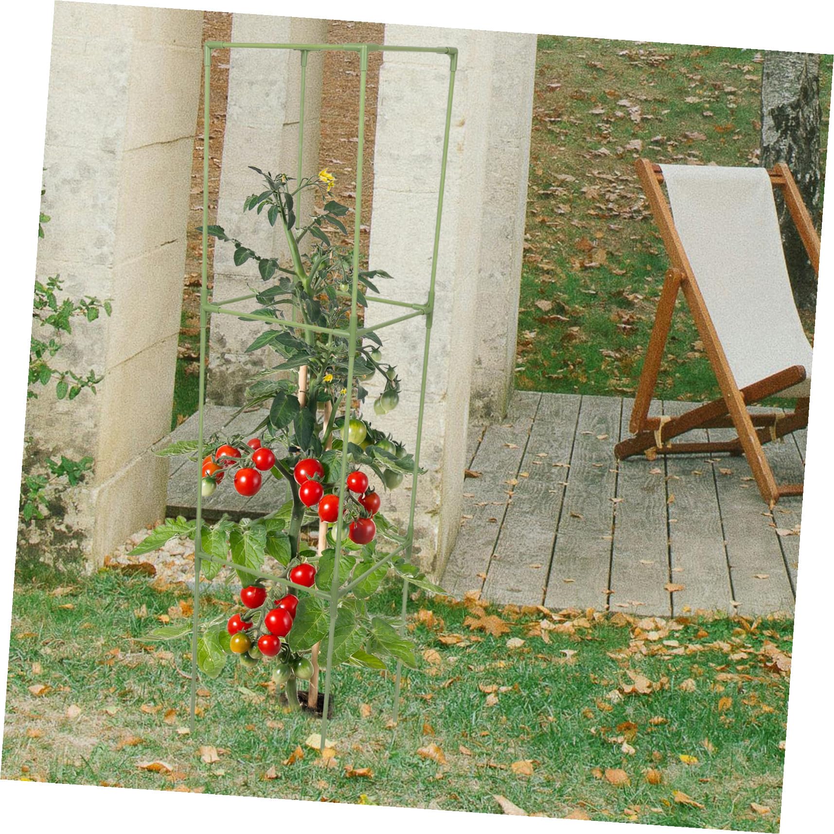 Tuteur de Jardin Carré à 4 Coins en Fibre de Verre Vert, 1 Set