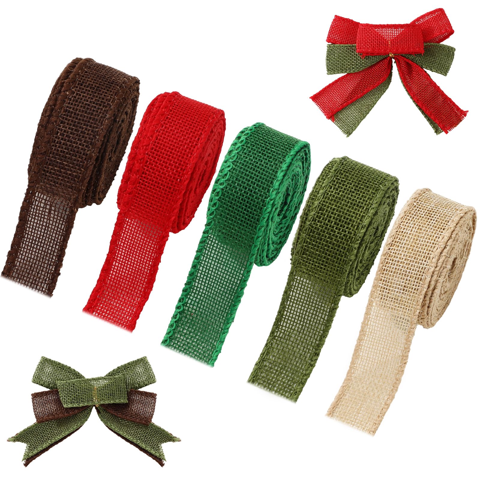 JarThenaAMCS 5 Rollen 30 Yard Weihnachten Juteband 2,5 cm dekoratives Geschenkband für Winter Xmas DIY Handwerk Schleife Kranz Herstellung Zubehör