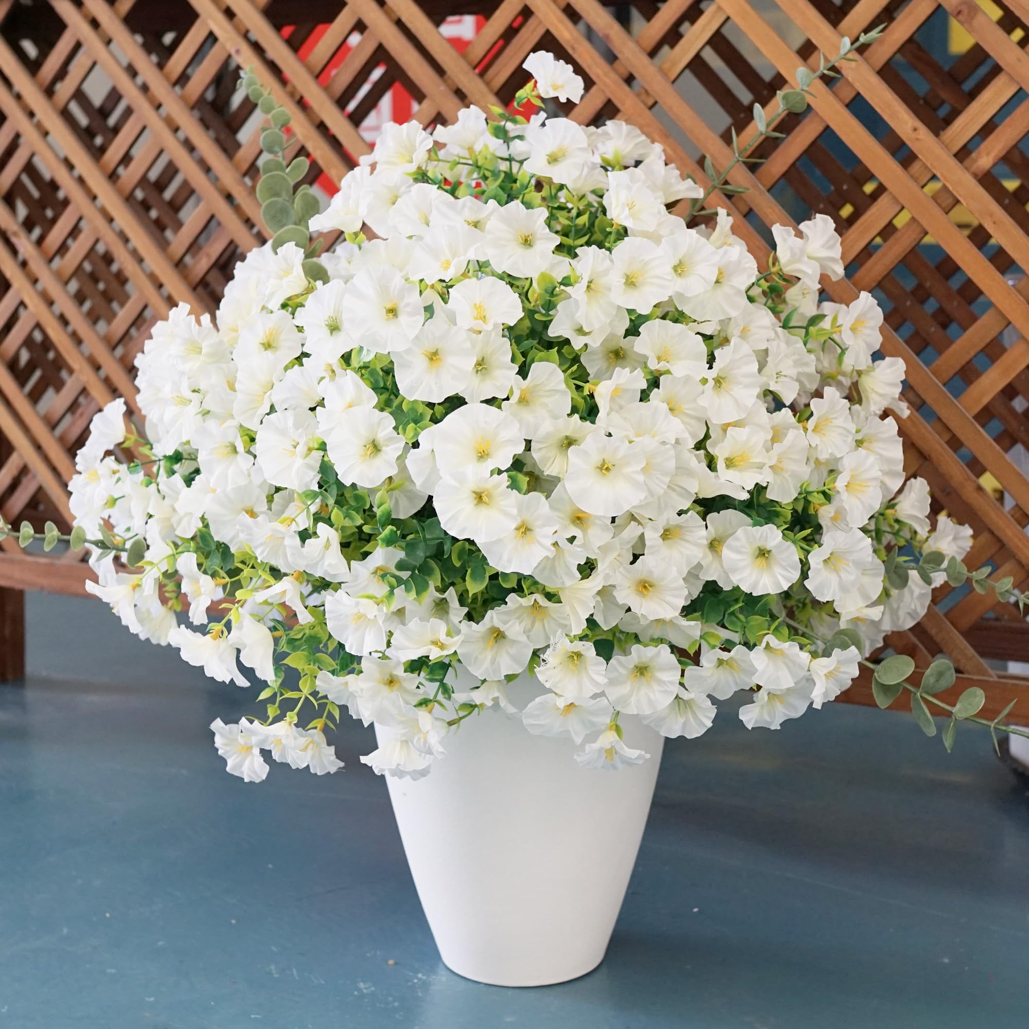 VOELIGT 26PCS White Faux Flowers for Outdoor Planters Artificial Flowers for Outdoors Morning Glory Fake Outdoor Flowers UV Resistant for Porch