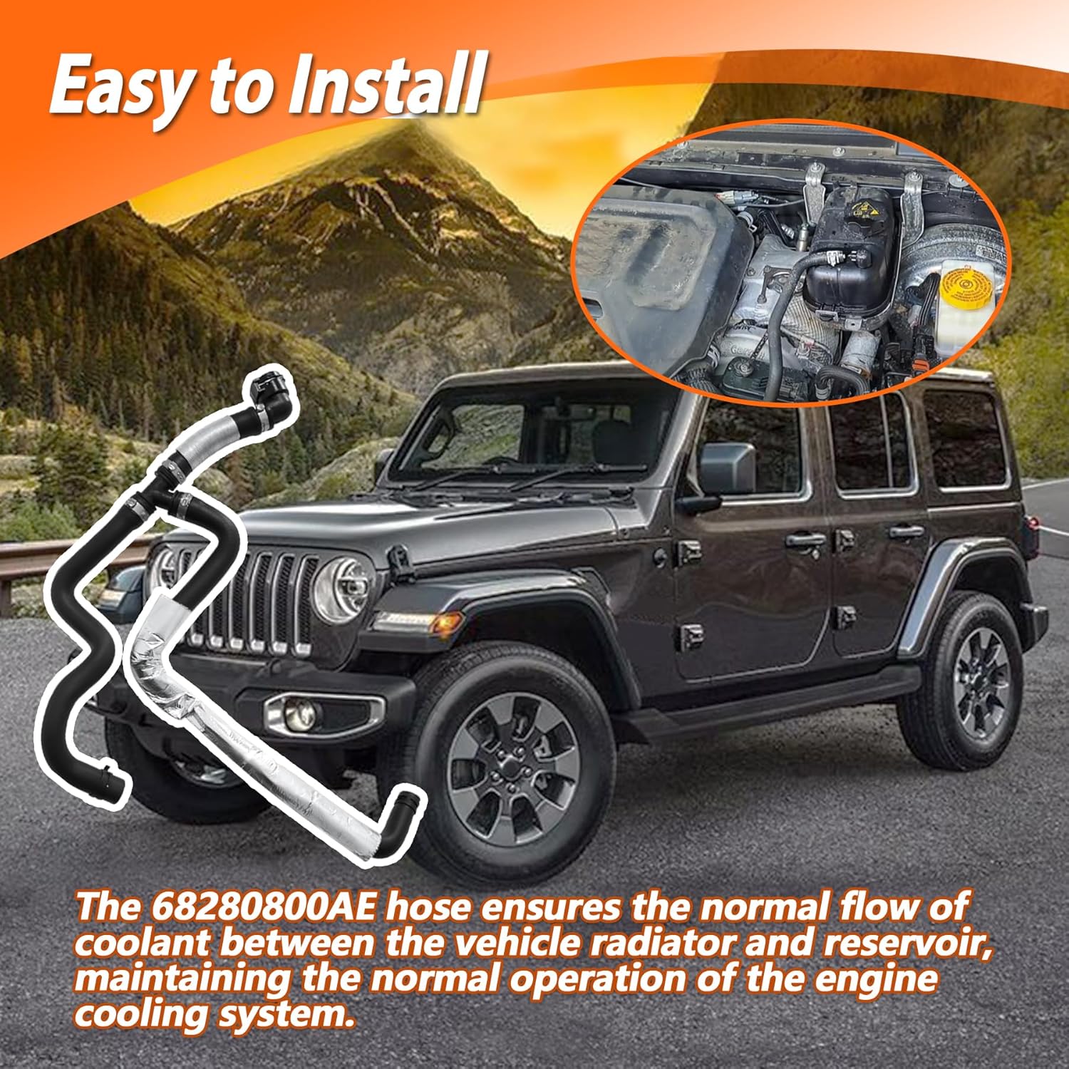 68280800AE Radiator Coolant Bottle Outlet Hose Fit for Jeep Wrangler 4 Cyl 2.0L 2018 2019 2020 2021 2022 2023 2024