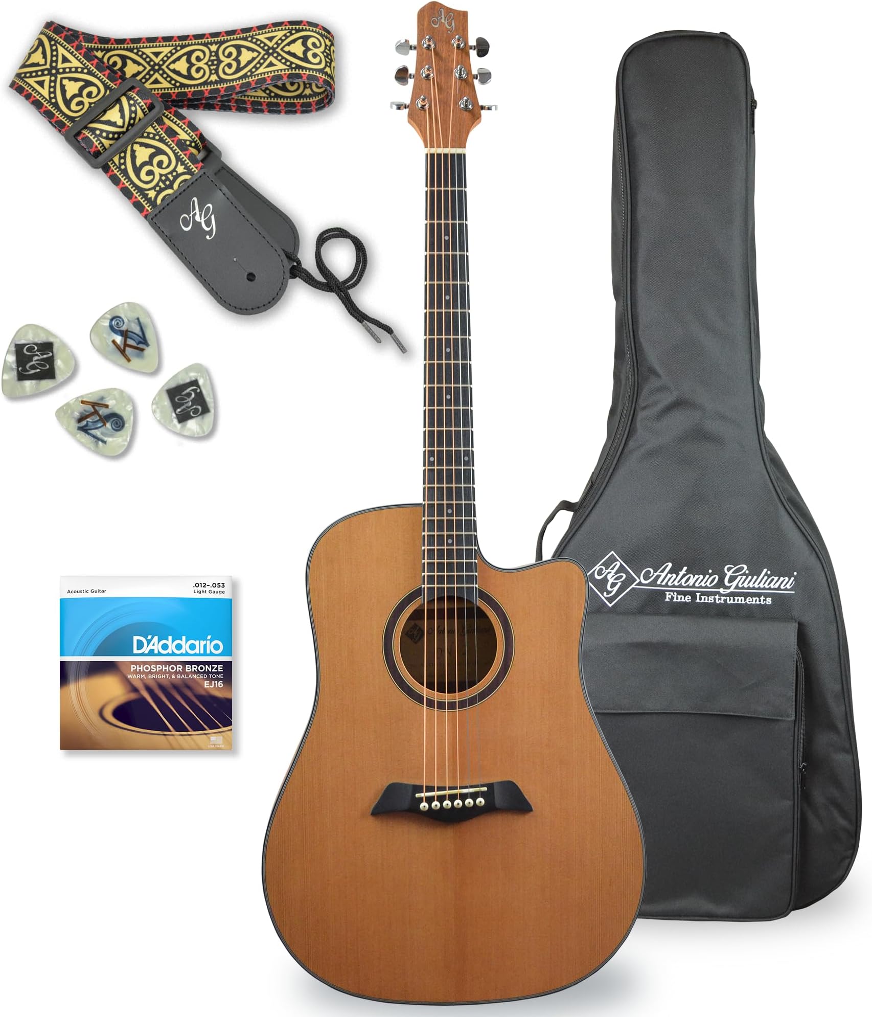 Antonio Giuliani Acoustic Guitar Bundle (DN-2) - Dreadnought Guitar with Case, Strap, Strings and Accessories