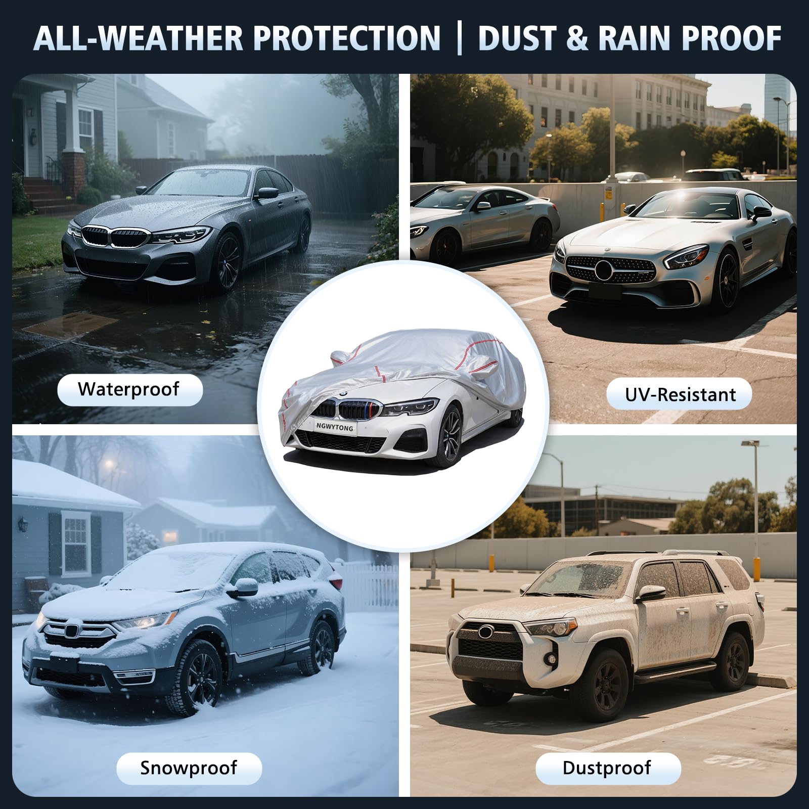 Ngwytong Car Cover Waterproof All Weather 60 S Quick Install Underbody Wrap-Around Mount Car Covers for Automobiles for — view 6