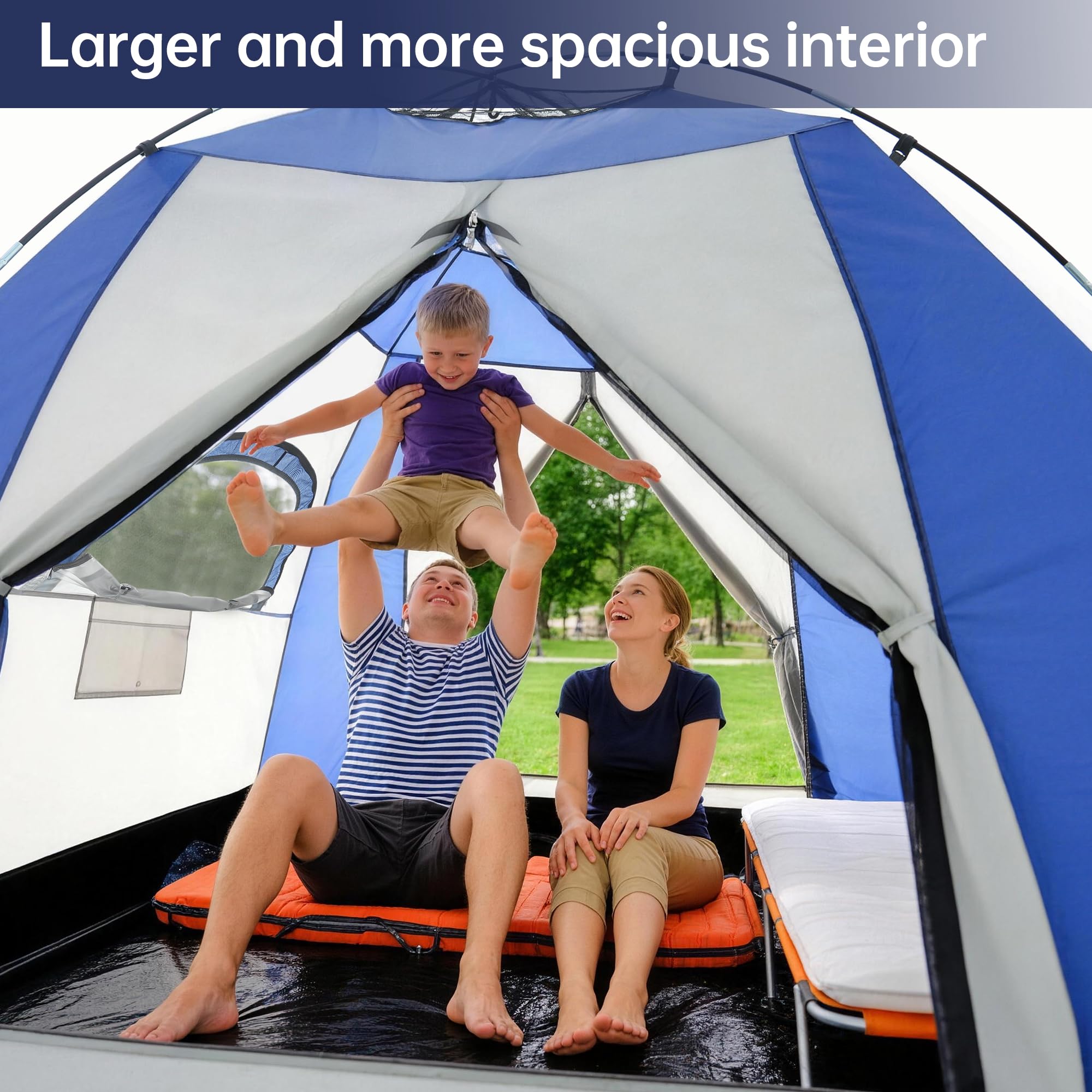 Tienda de campaña con cúpula para 2-3 personas con sala de estar y toldo, doble capa impermeable, ligera, fácil de instalar, bolsa de transporte portátil para senderismo, 210 x 210 + 150 x 160 cm