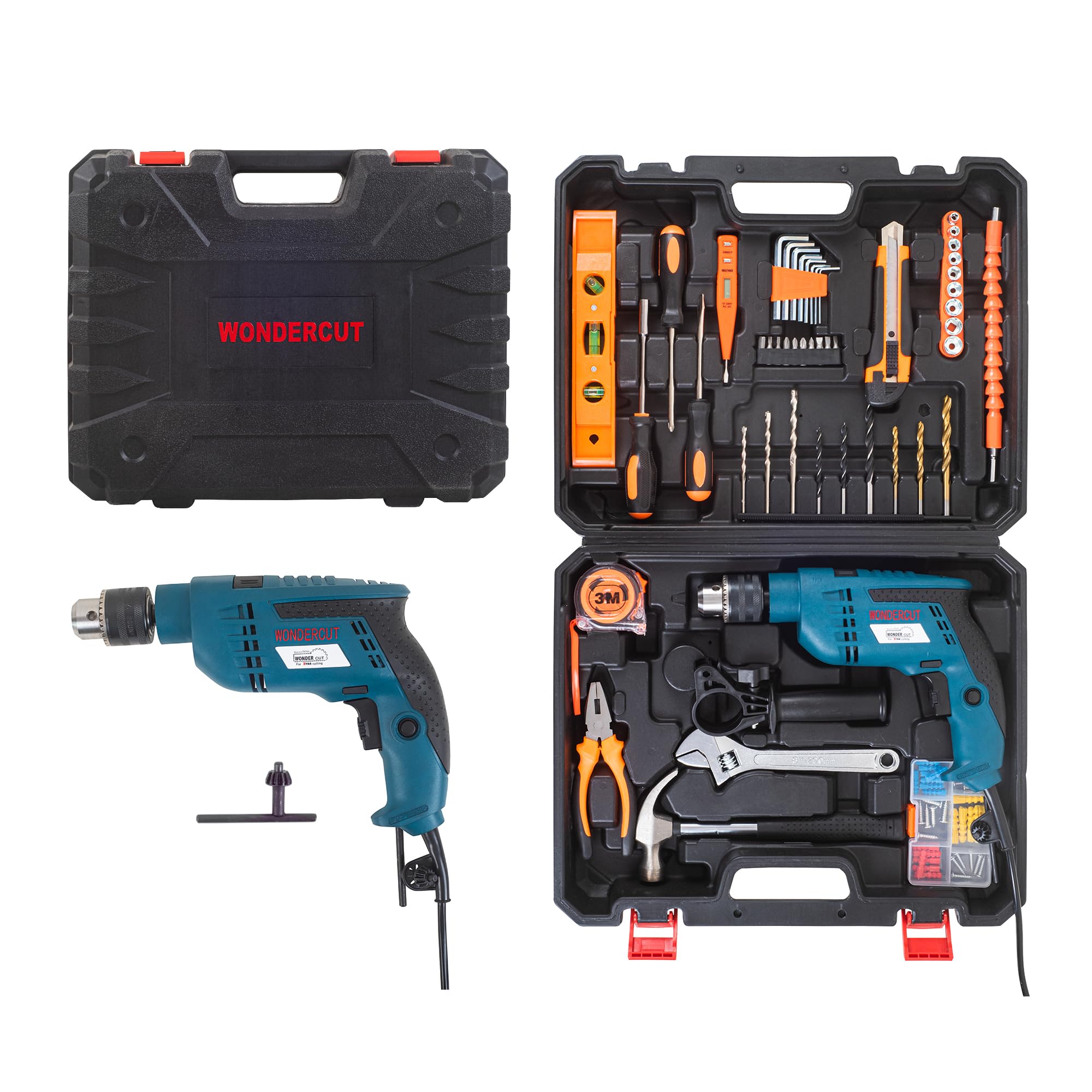 Wonder Cut WC-13DK-500Professional Tool Kit – Power-Packed 780W Impact Drill Set With 115 Accessories, Copper Armature, 13Mm Chuck, Variable Speed, And Reverse/Forward With Carrying Case