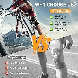 PreCut Kinesiology Tape for Knees, 12 PCS Waterproof KTQUICK Knee Tape for Knee Pain Relief Pre Cut, Original Cotton Athletic Knee Tape, Waterproof & Hypoallergenic Latex-Free for Sports (Black)