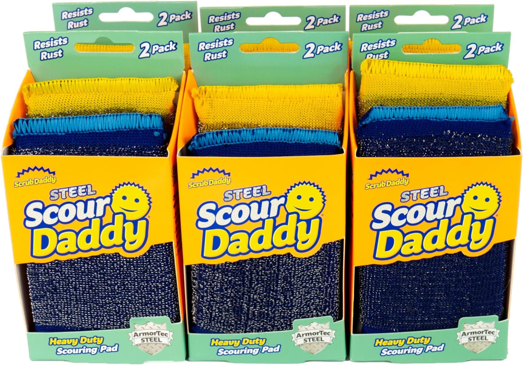 Scrub DaddySteel Scour Pads - Scour Daddy - Stainless Steel Scouring Pad - Stainless Steel Fibers Do What Scrubbing Sponges Can't - Durable, Shred-Resistant Scrubbing Pads - 2 Count (6 Pack)